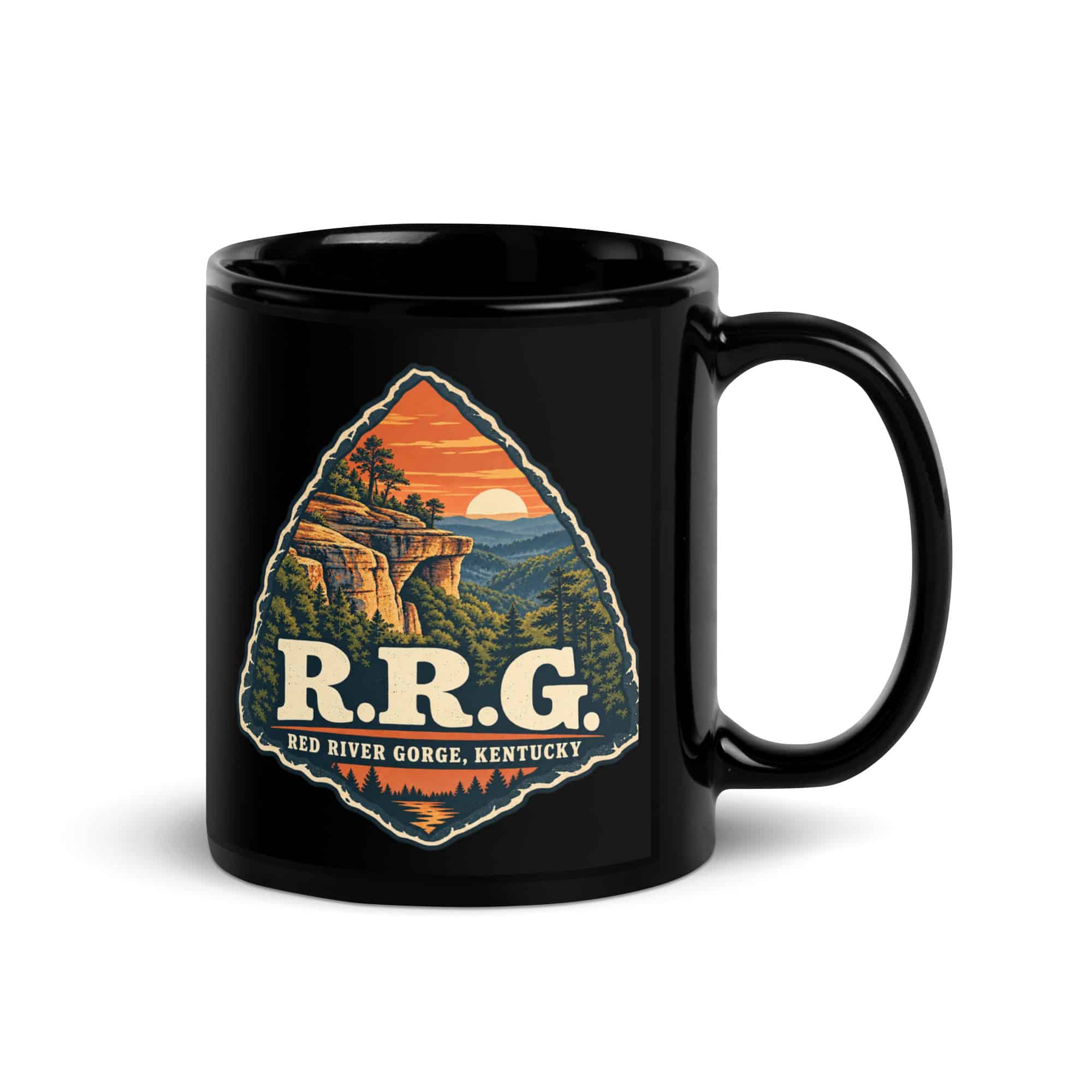 Red River Gorge Black Coffee Mug: R.R.G, Scenic Shield Badge