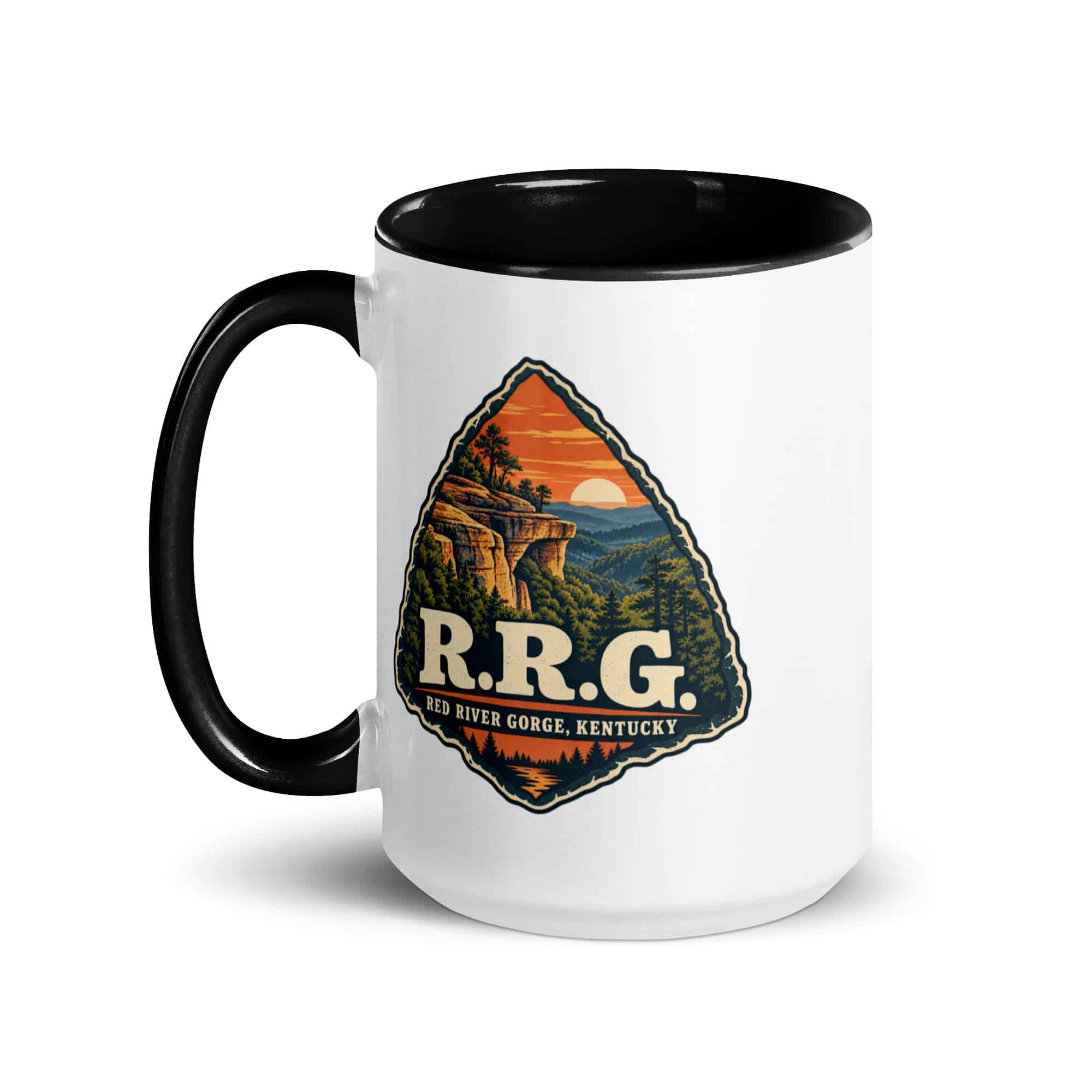 Red River Gorge Color Inside Coffee Mug: R.R.G, Scenic Shield Badge
