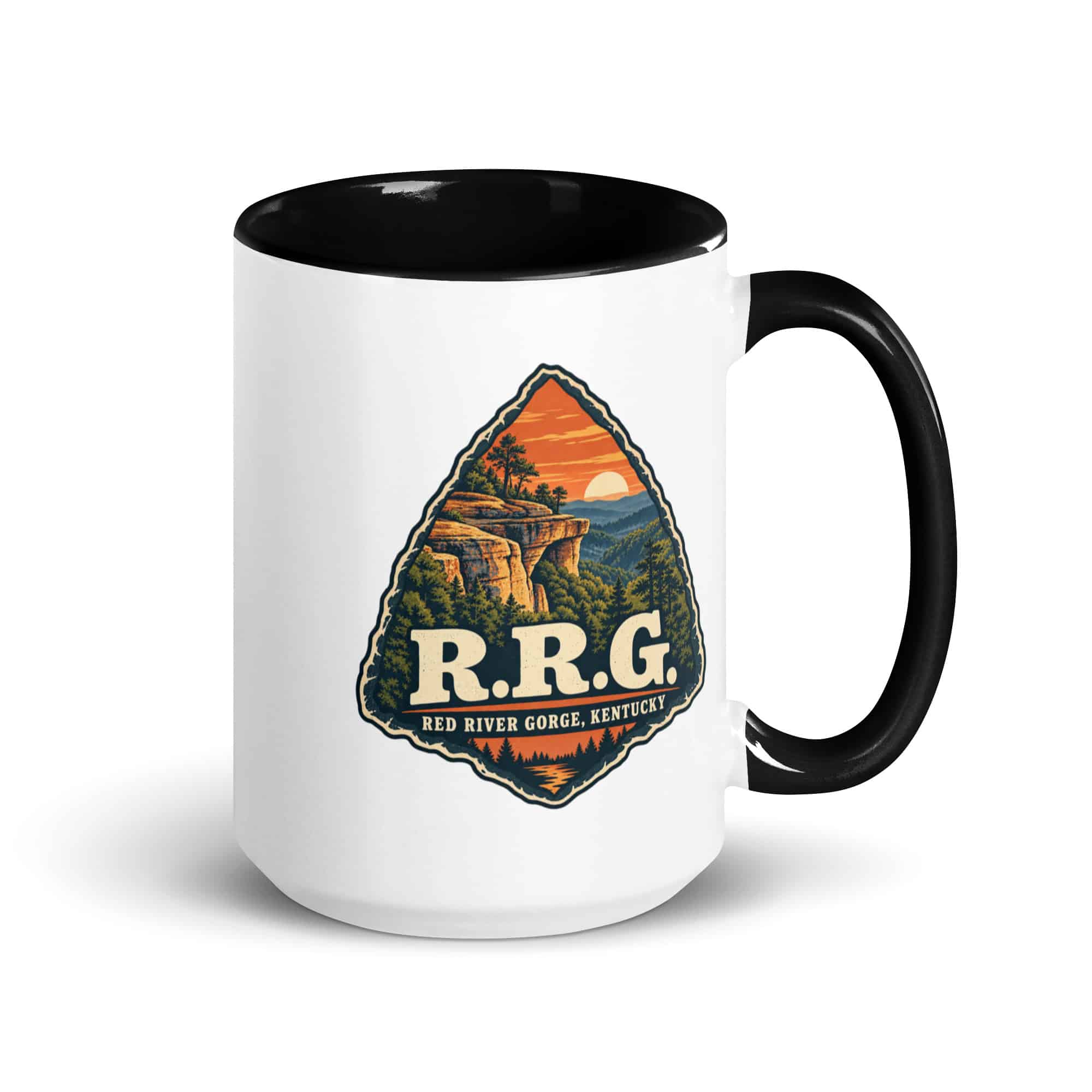 Red River Gorge Color Inside Coffee Mug: R.R.G, Scenic Shield Badge
