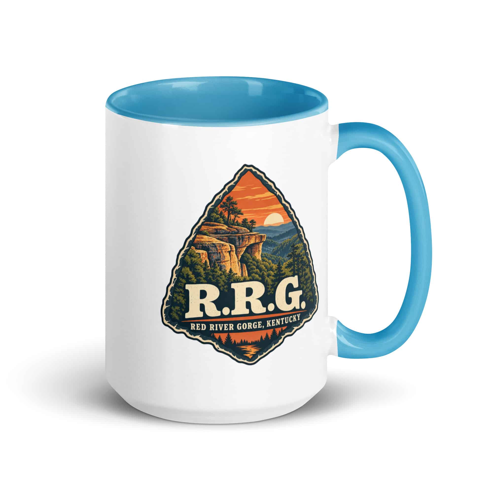Red River Gorge Color Inside Coffee Mug: R.R.G, Scenic Shield Badge