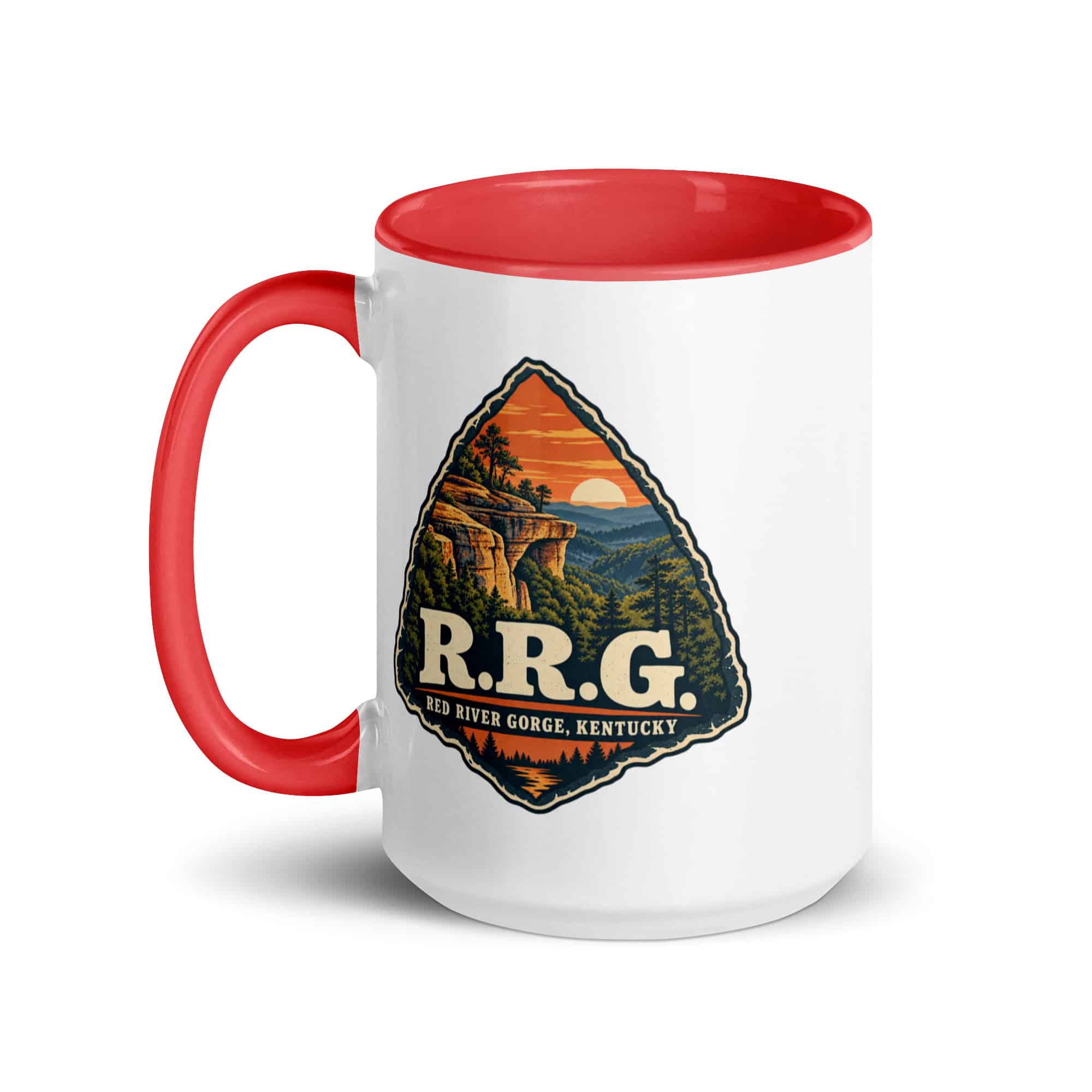 Red River Gorge Color Inside Coffee Mug: R.R.G, Scenic Shield Badge