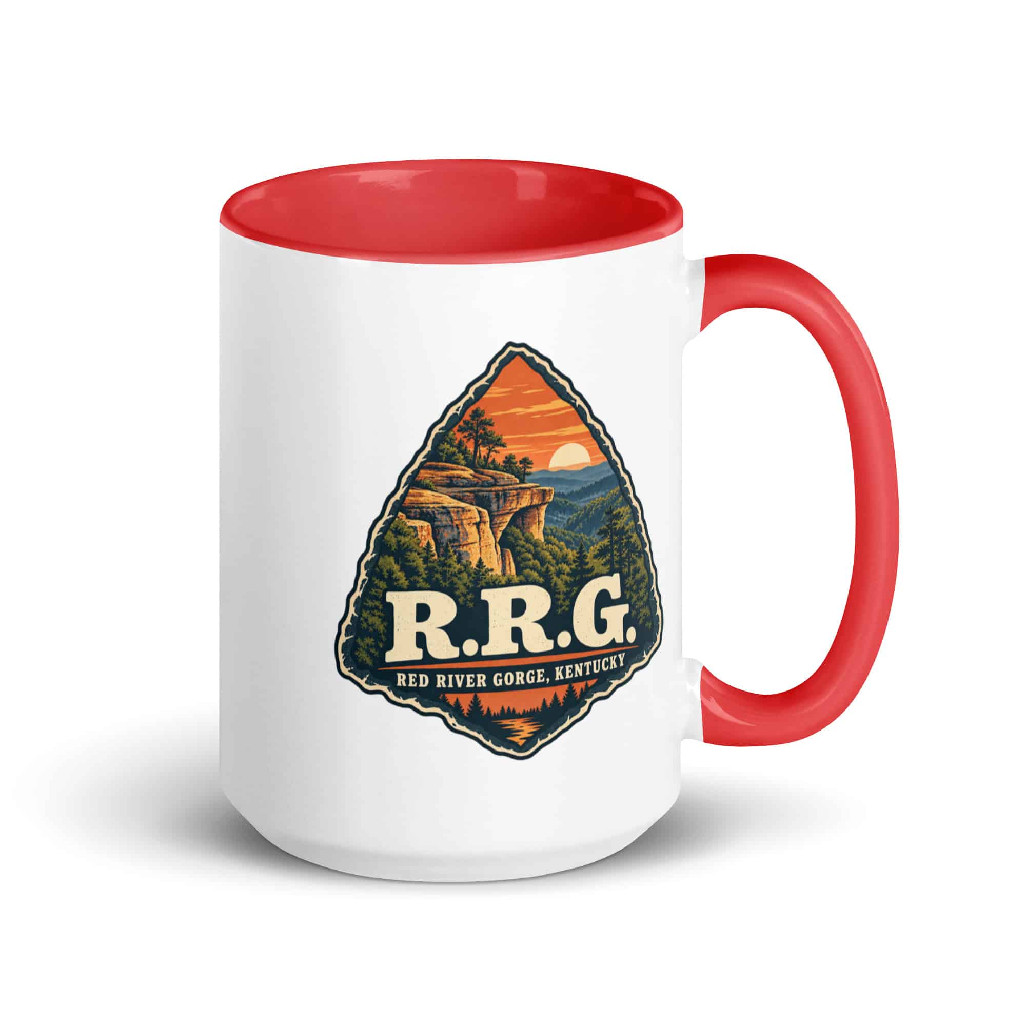 Red River Gorge Color Inside Coffee Mug: R.R.G, Scenic Shield Badge