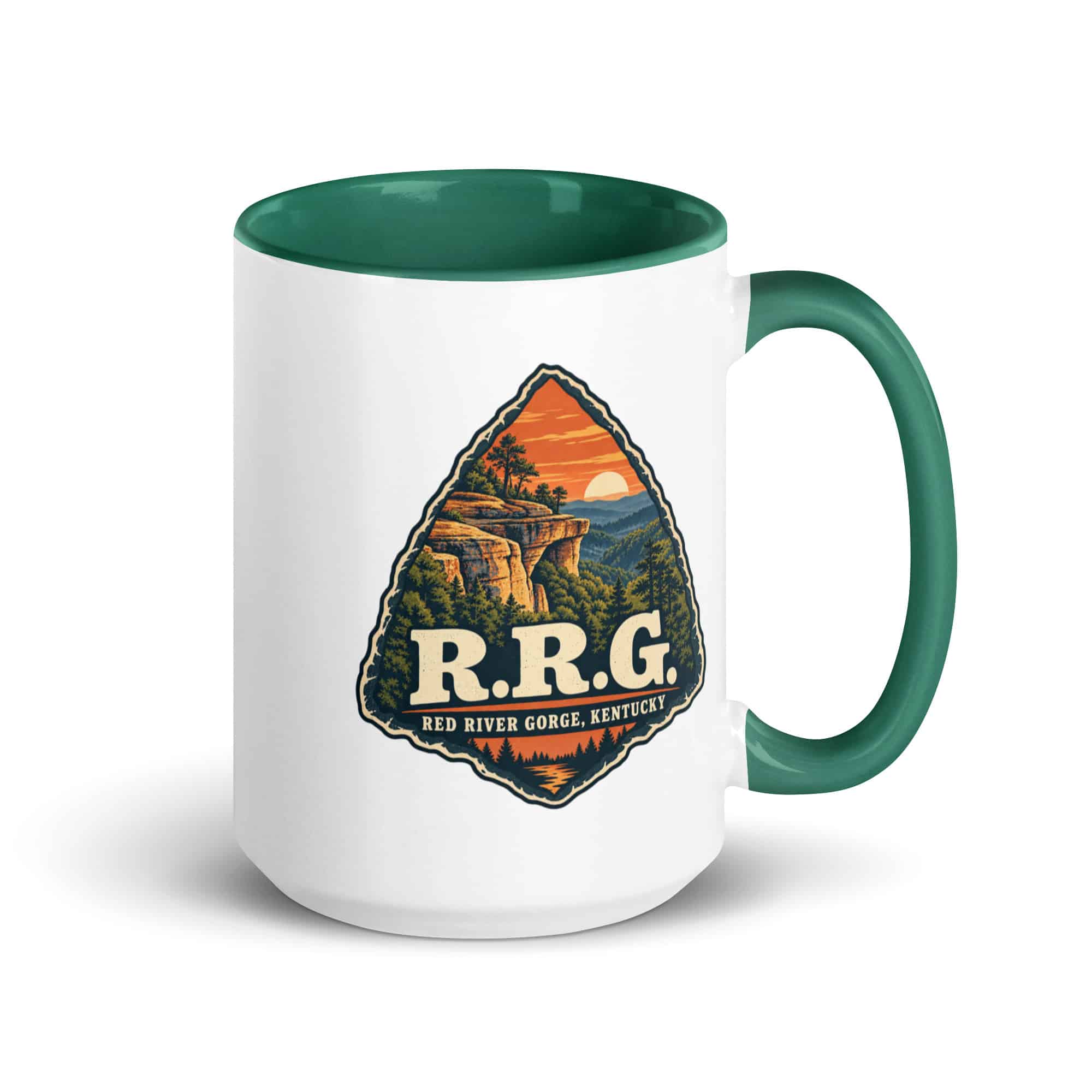 Red River Gorge Color Inside Coffee Mug: R.R.G, Scenic Shield Badge