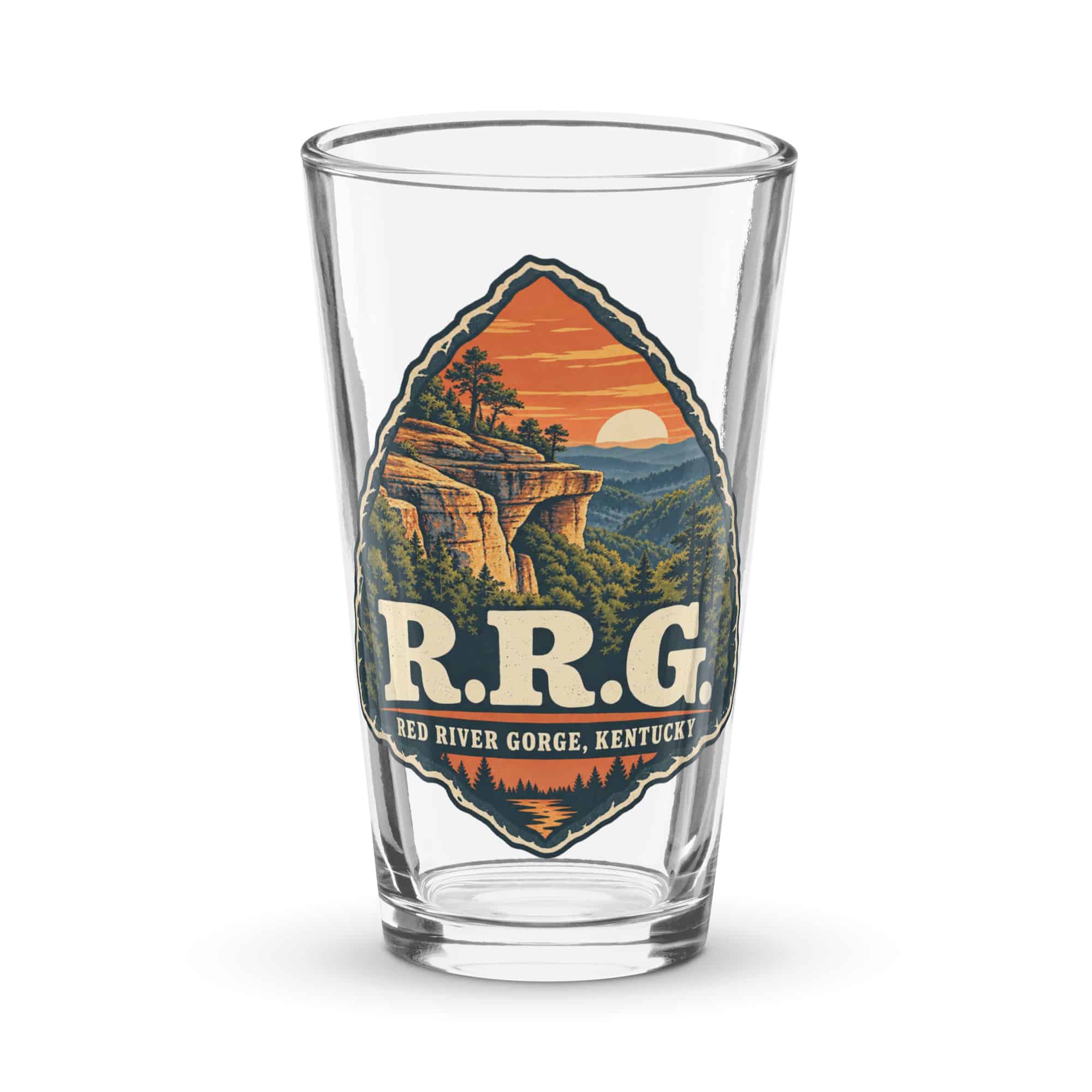 Red River Gorge Pint Glass: R.R.G, Scenic Shield Badge