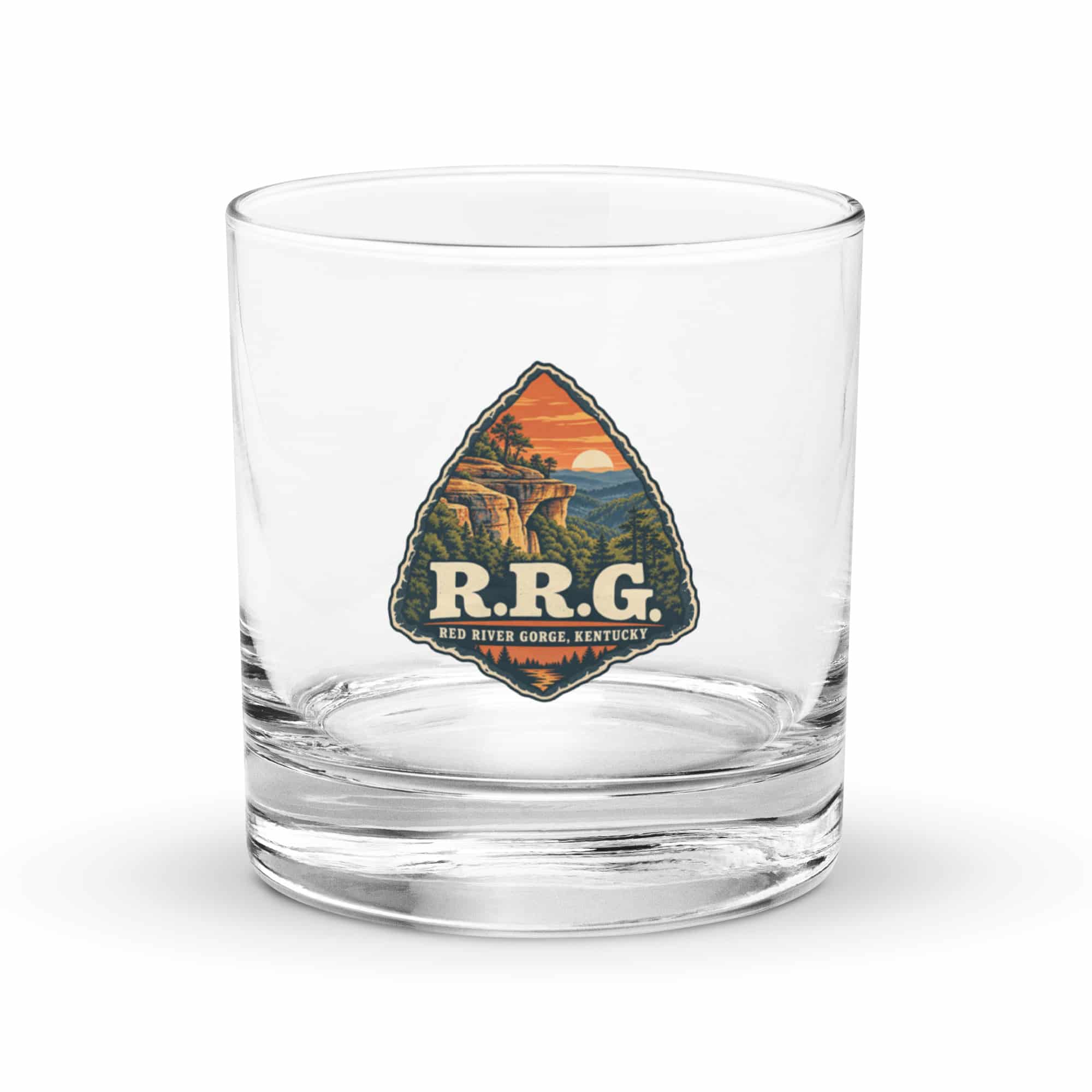 Red River Gorge Rocks Glass: R.R.G, Scenic Shield Badge