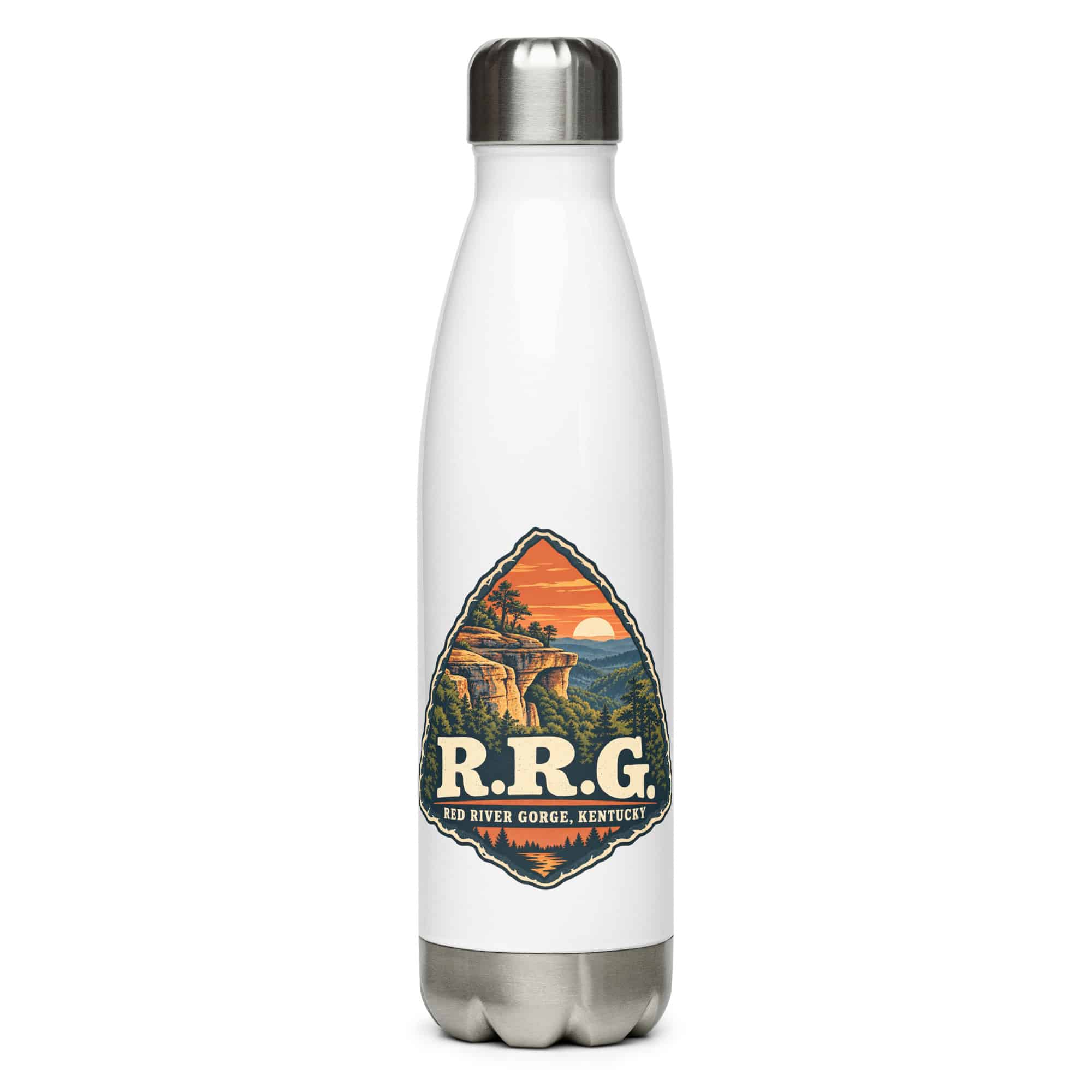 Red River Gorge Stainless Steel Water Bottle: R.R.G, Scenic Shield Badge
