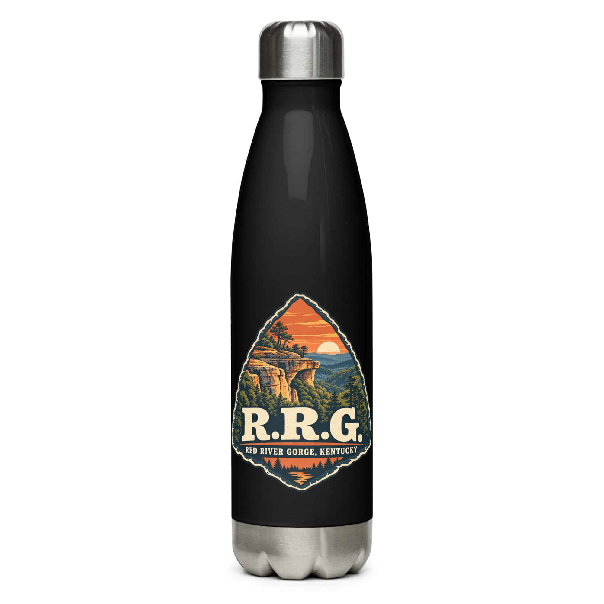 Red River Gorge Stainless Steel Water Bottle: R.R.G, Scenic Shield Badge