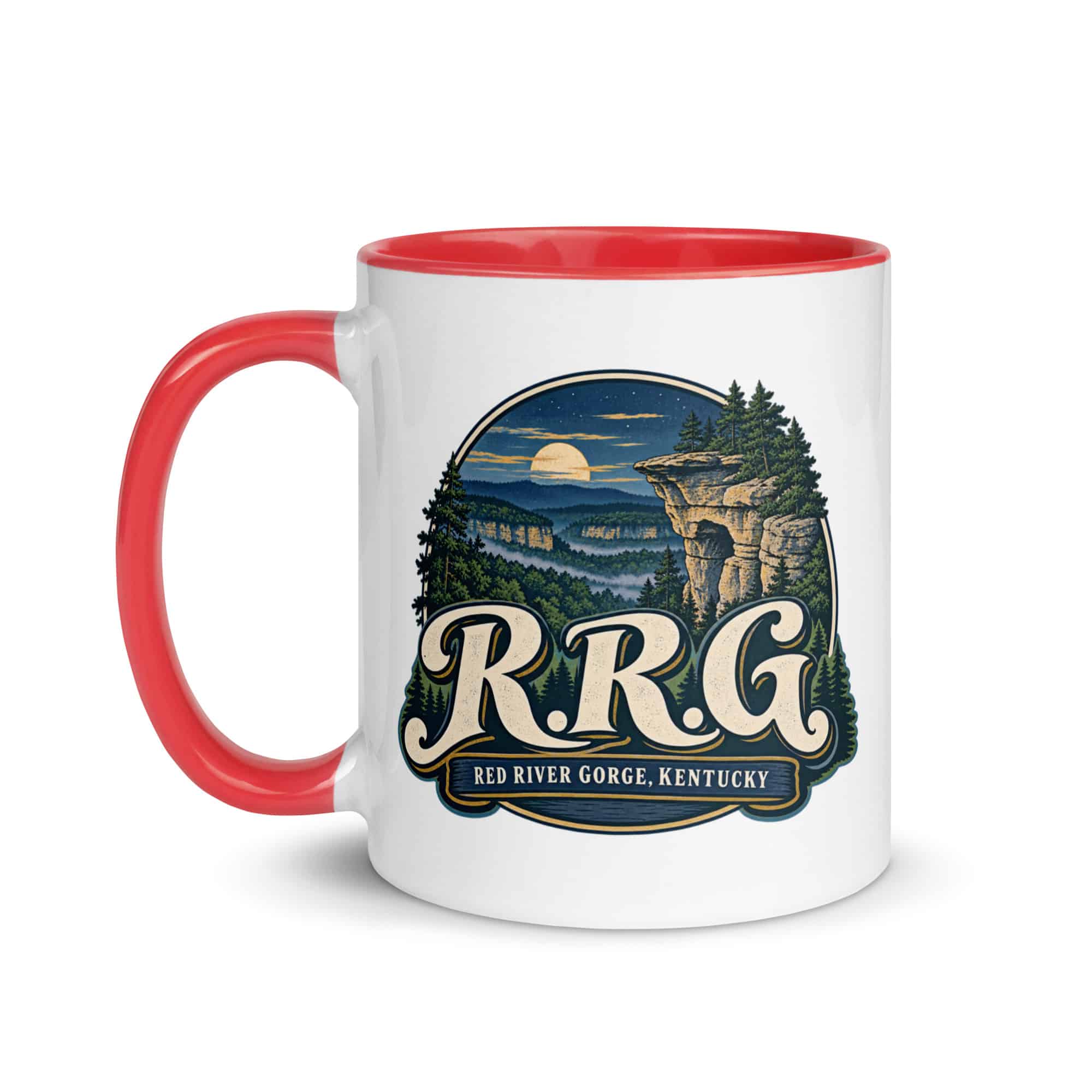 Red River Gorge Color Inside Coffee Mug: R.R.G, Woodland Scenic Lettering