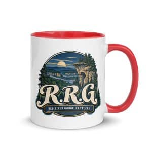 Red River Gorge Color Inside Coffee Mug: R.R.G, Woodland Scenic Lettering - 11 oz - Main