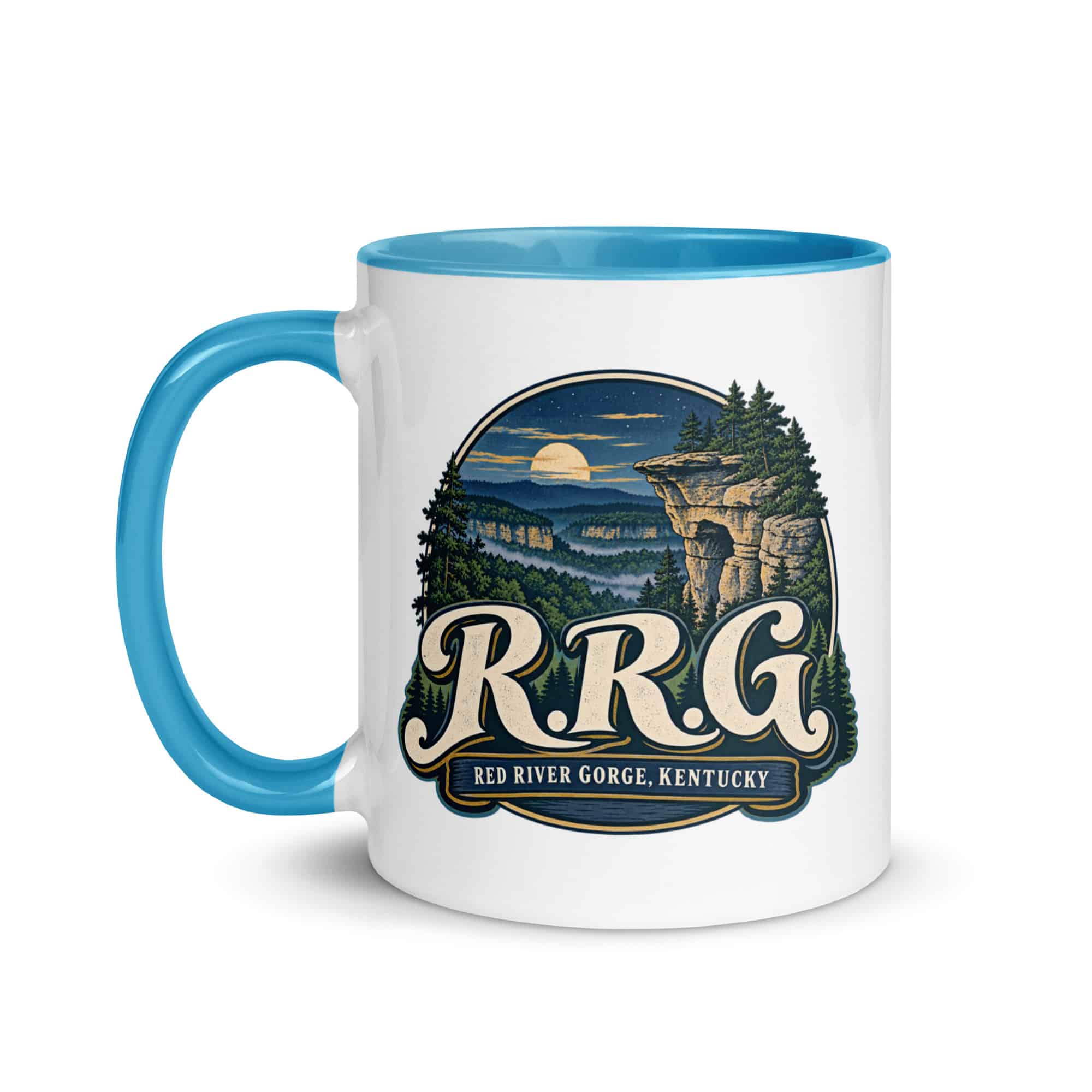 Red River Gorge Color Inside Coffee Mug: R.R.G, Woodland Scenic Lettering