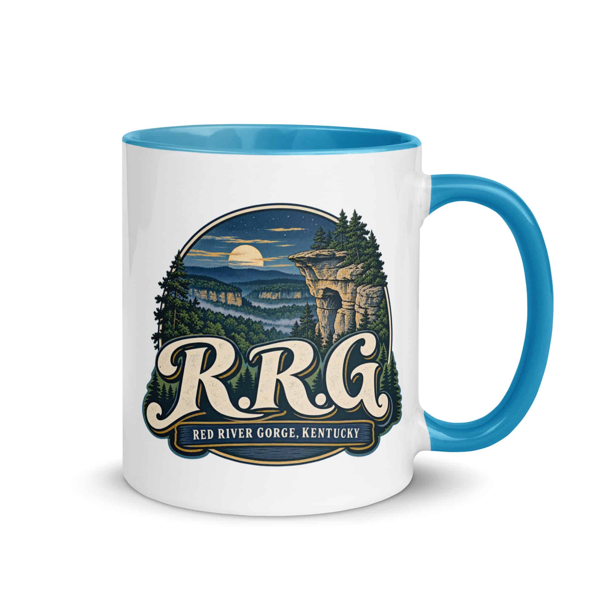 Red River Gorge Color Inside Coffee Mug: R.R.G, Woodland Scenic Lettering