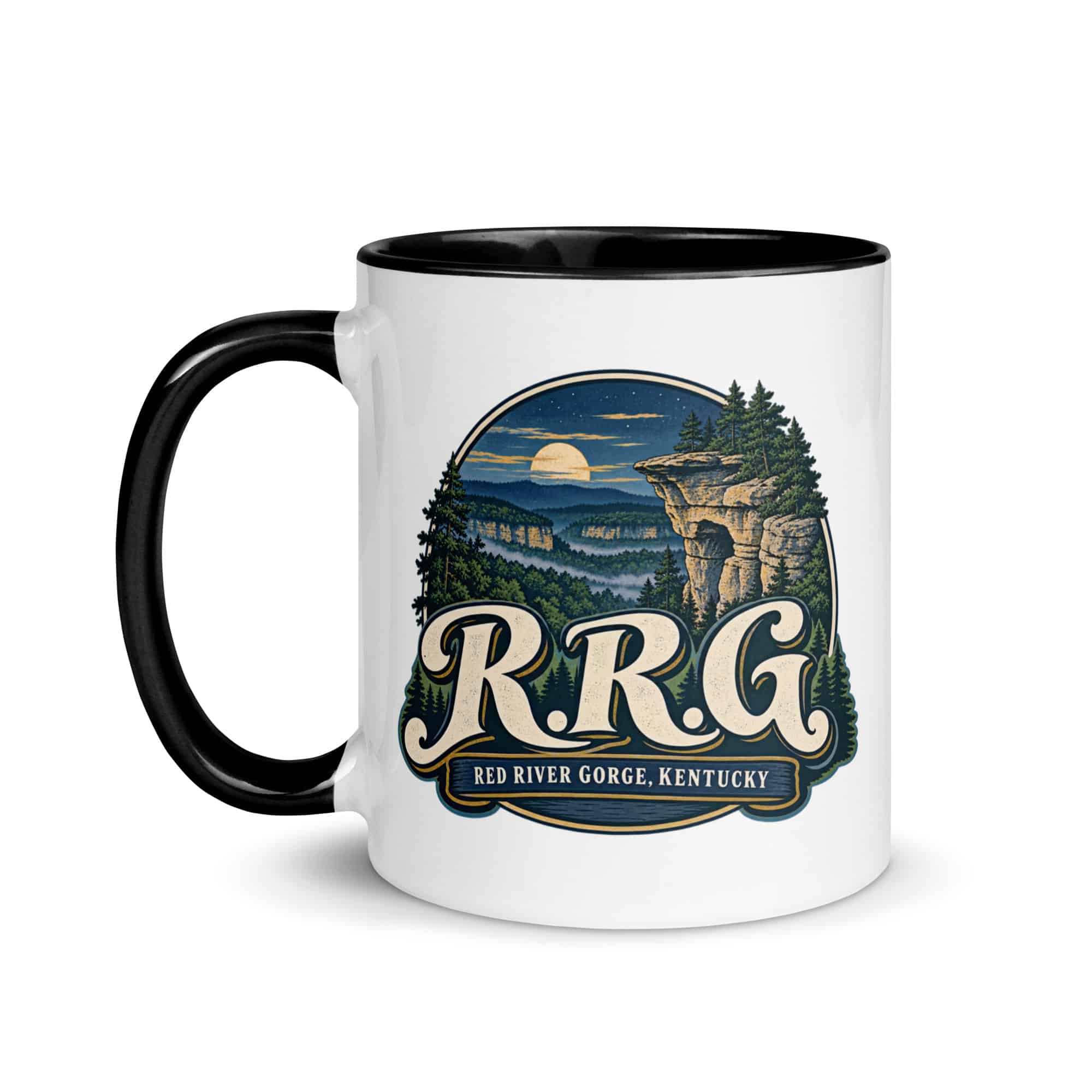 Red River Gorge Color Inside Coffee Mug: R.R.G, Woodland Scenic Lettering