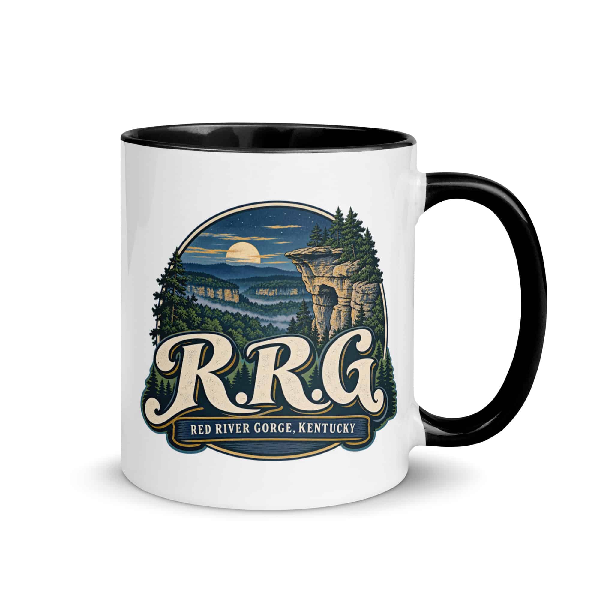Red River Gorge Color Inside Coffee Mug: R.R.G, Woodland Scenic Lettering