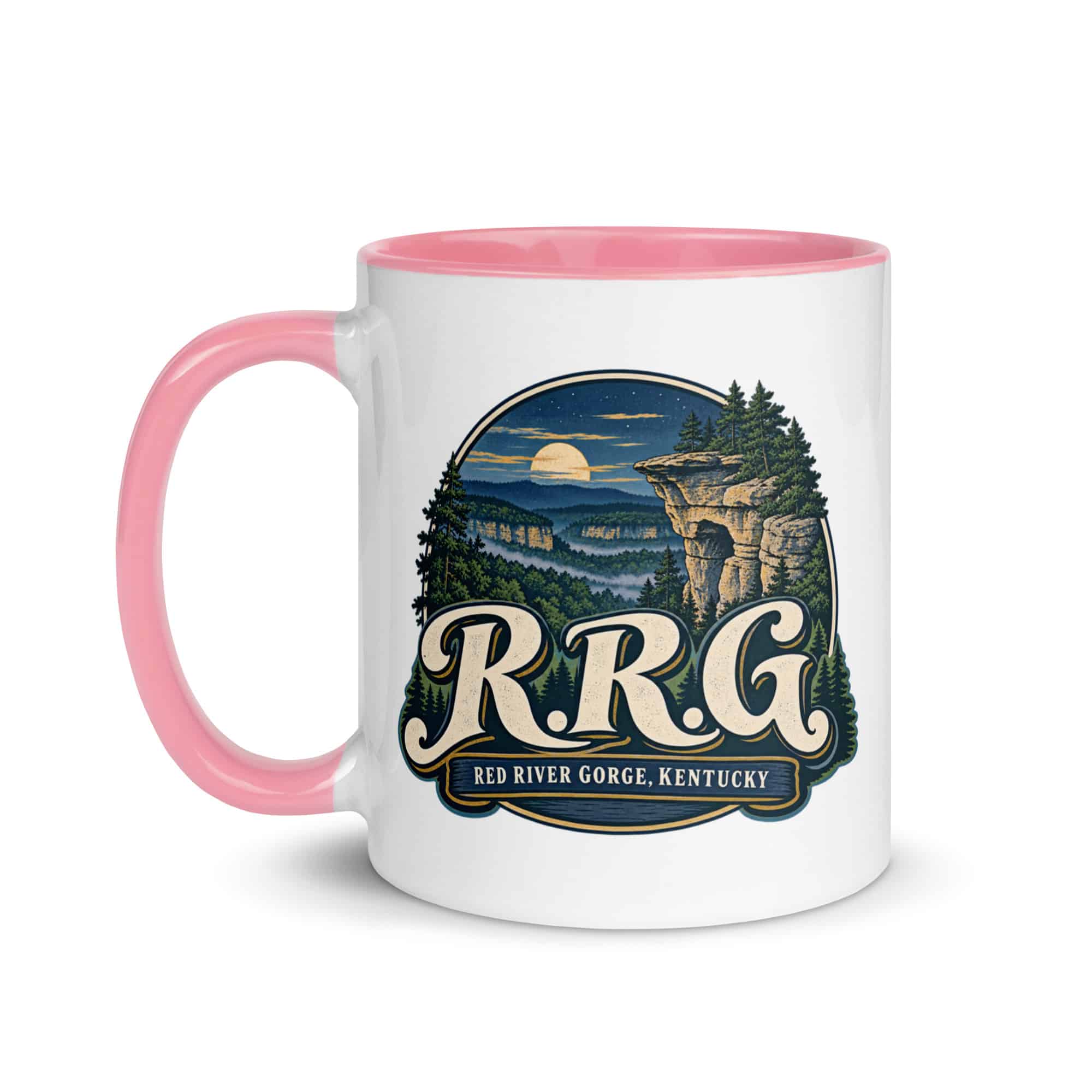 Red River Gorge Color Inside Coffee Mug: R.R.G, Woodland Scenic Lettering