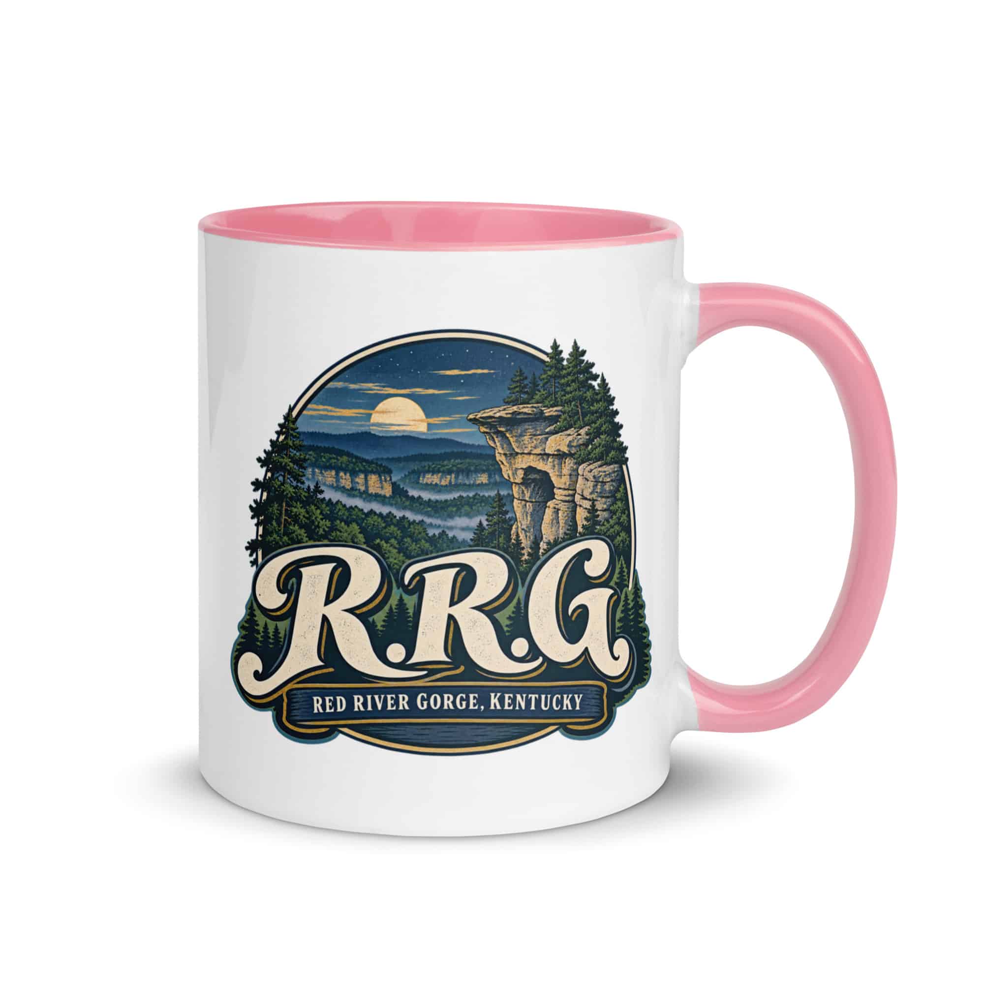 Red River Gorge Color Inside Coffee Mug: R.R.G, Woodland Scenic Lettering