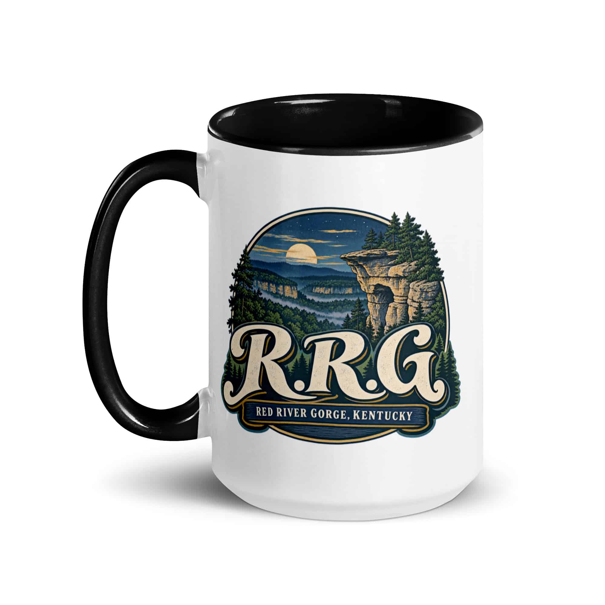 Red River Gorge Color Inside Coffee Mug: R.R.G, Woodland Scenic Lettering