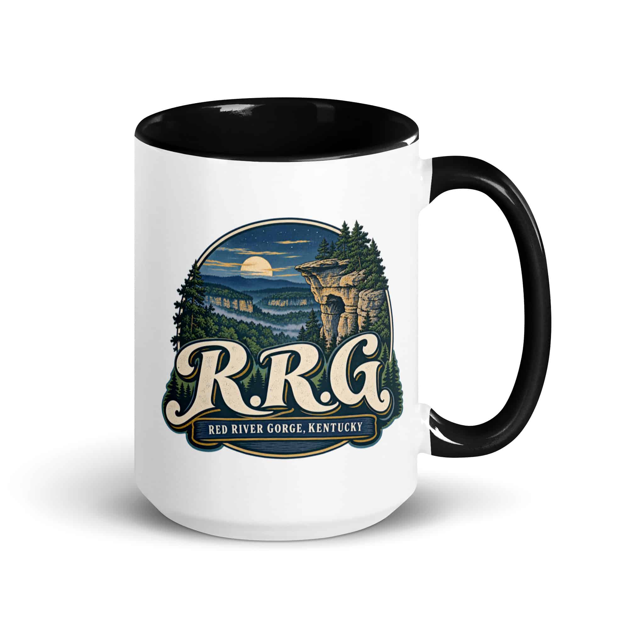 Red River Gorge Color Inside Coffee Mug: R.R.G, Woodland Scenic Lettering