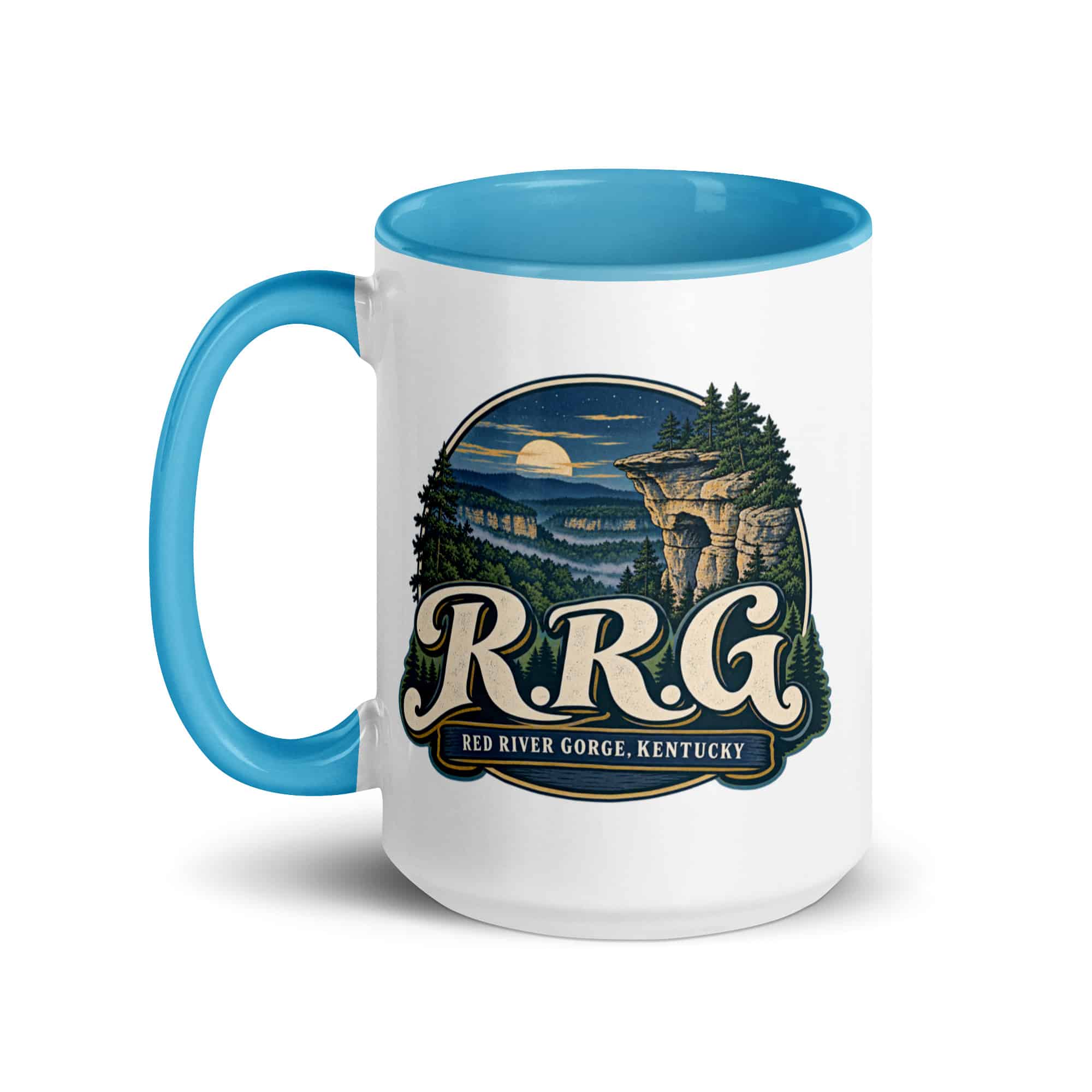 Red River Gorge Color Inside Coffee Mug: R.R.G, Woodland Scenic Lettering