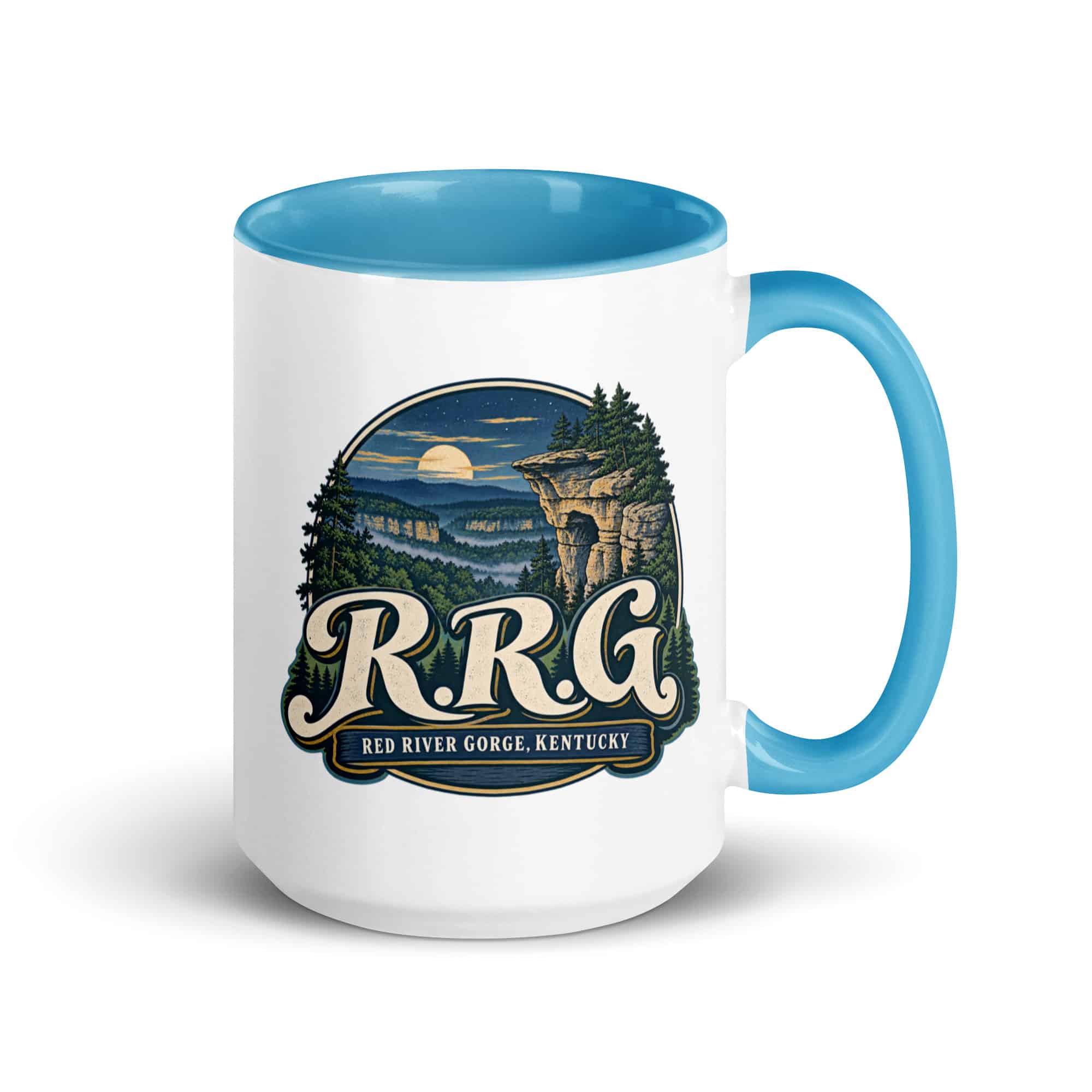 Red River Gorge Color Inside Coffee Mug: R.R.G, Woodland Scenic Lettering