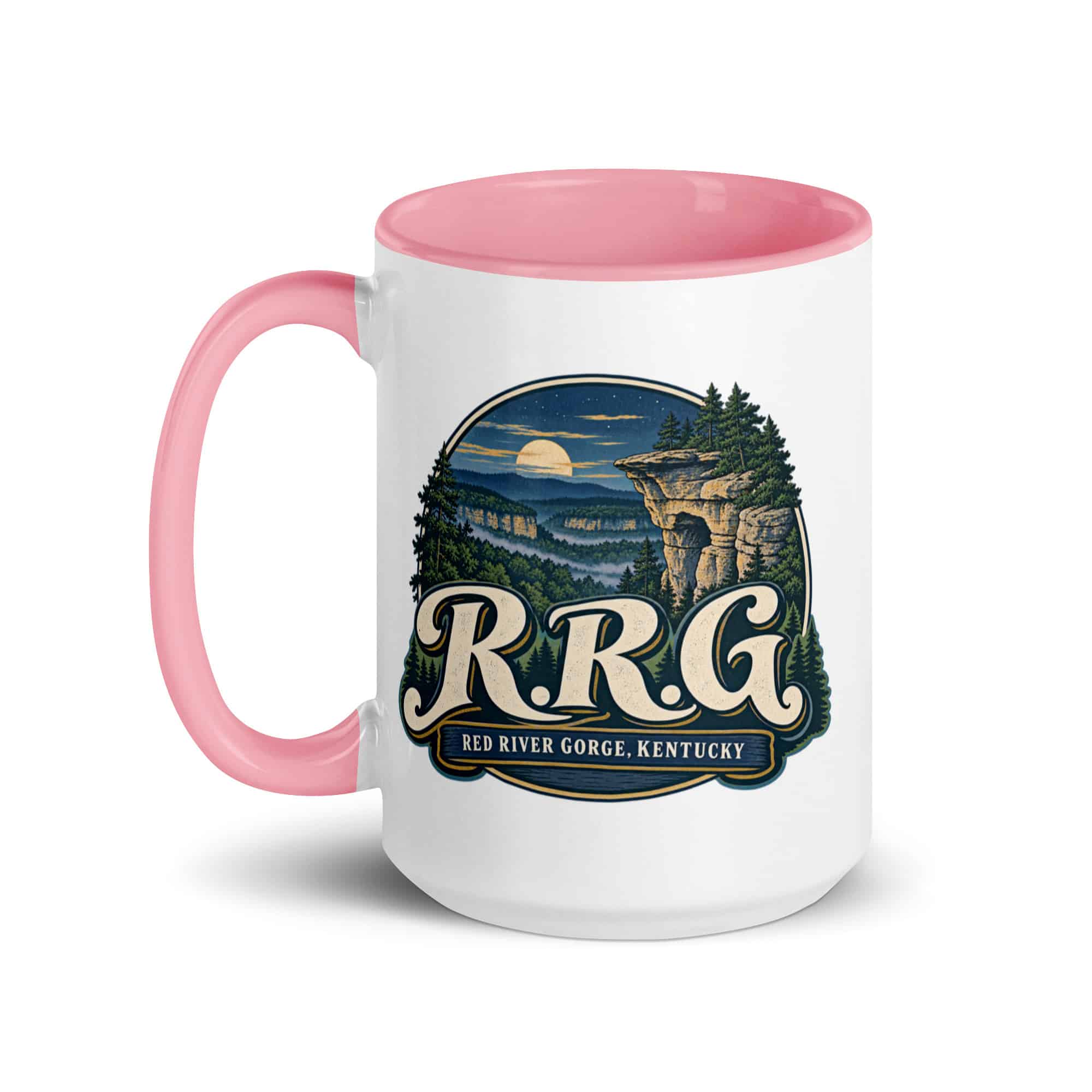Red River Gorge Color Inside Coffee Mug: R.R.G, Woodland Scenic Lettering