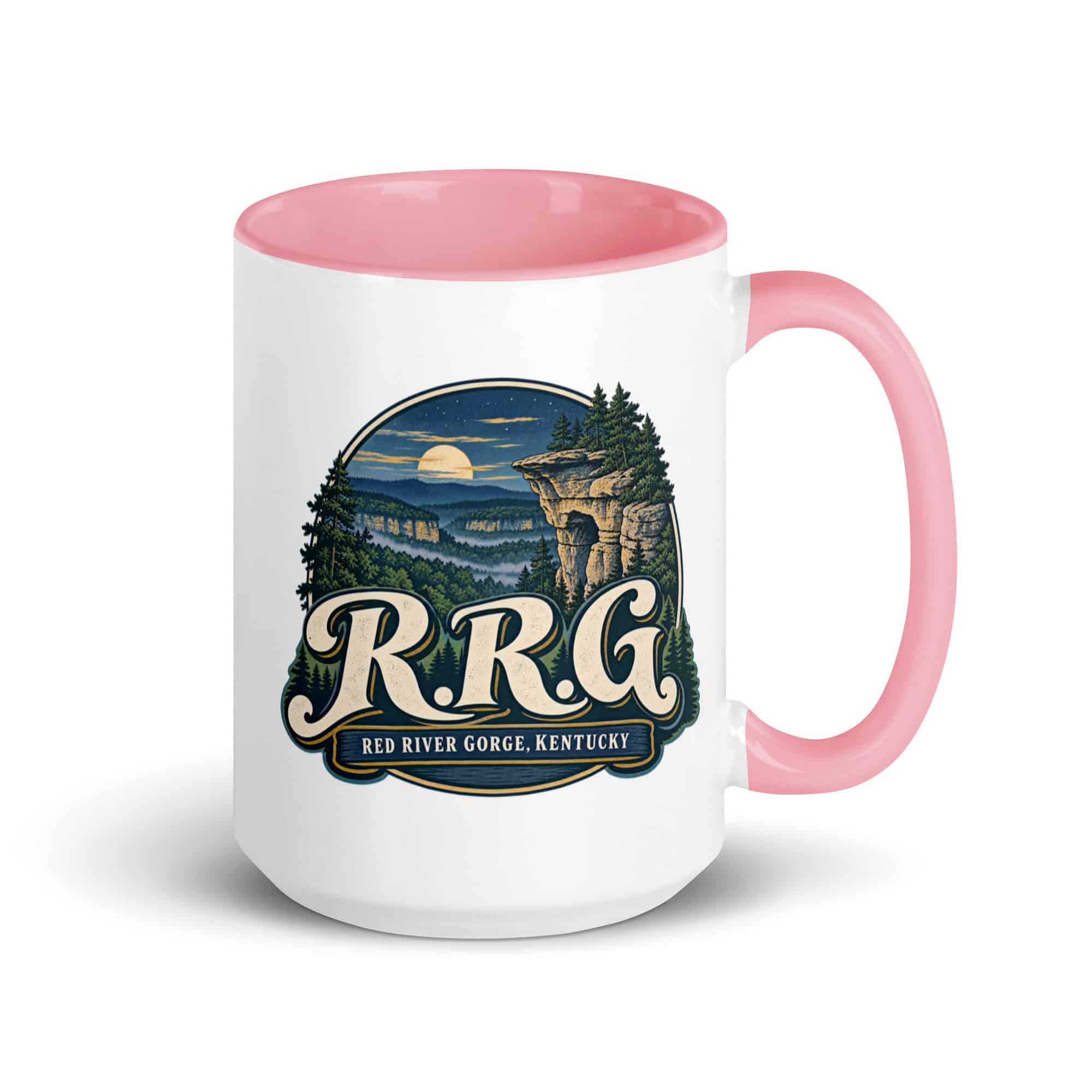Red River Gorge Color Inside Coffee Mug: R.R.G, Woodland Scenic Lettering