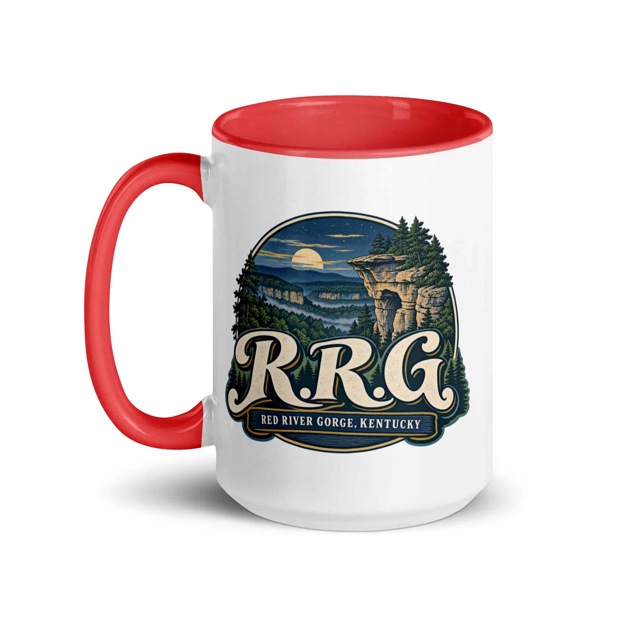 Red River Gorge Color Inside Coffee Mug: R.R.G, Woodland Scenic Lettering