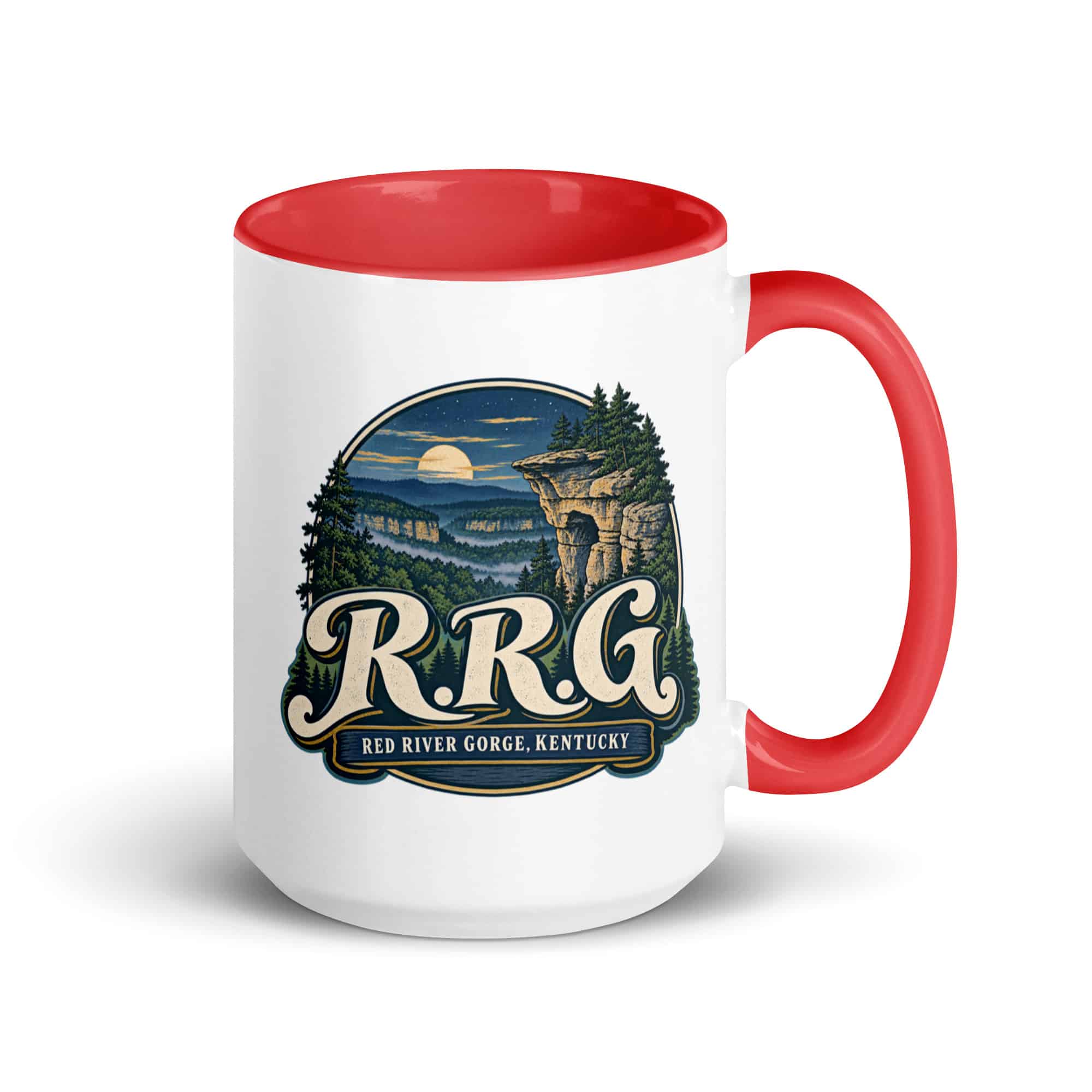 Red River Gorge Color Inside Coffee Mug: R.R.G, Woodland Scenic Lettering