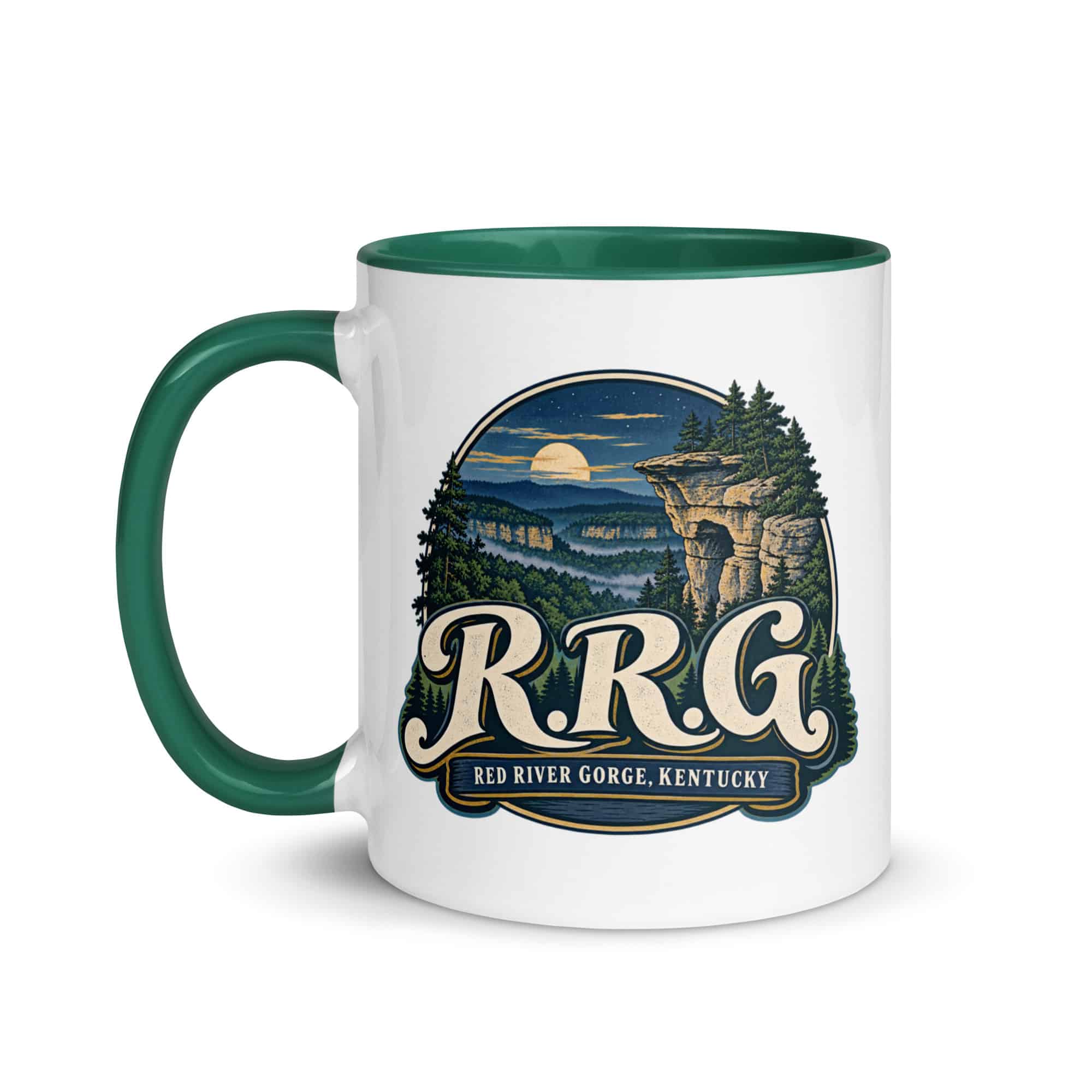 Red River Gorge Color Inside Coffee Mug: R.R.G, Woodland Scenic Lettering