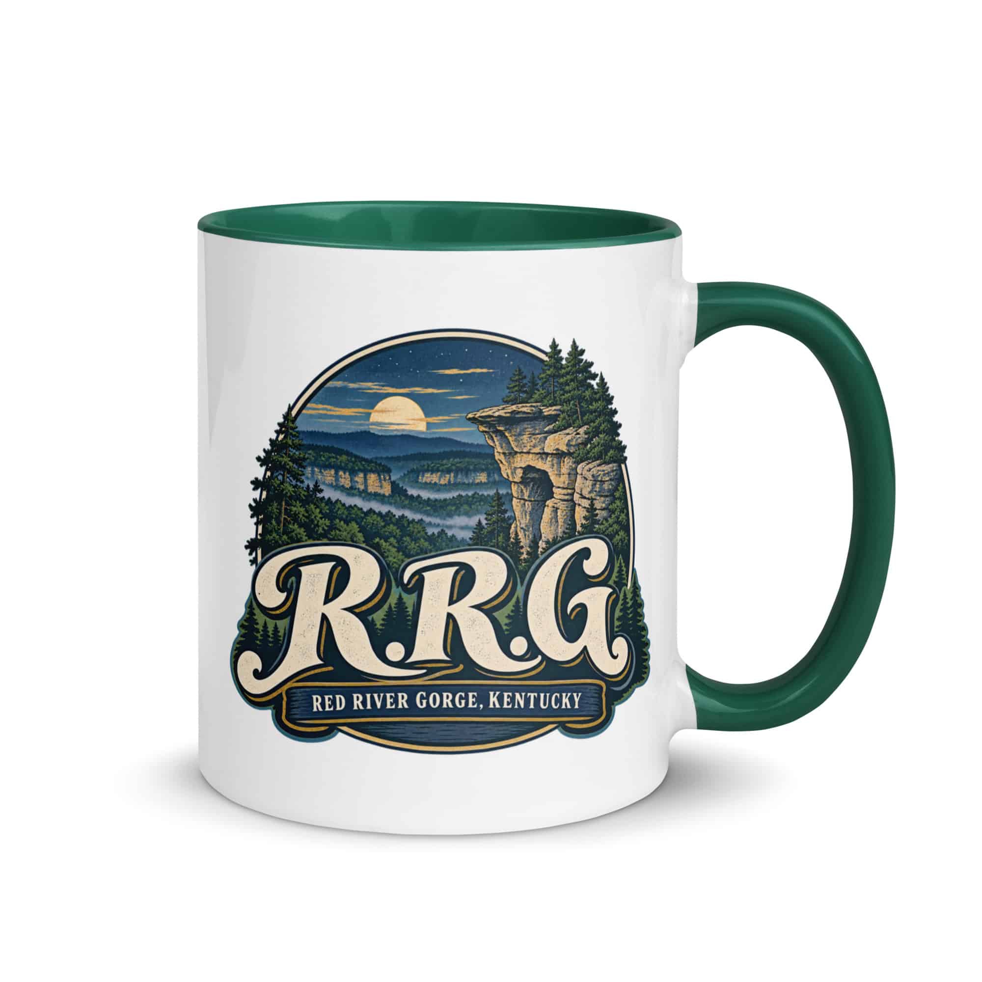 Red River Gorge Color Inside Coffee Mug: R.R.G, Woodland Scenic Lettering