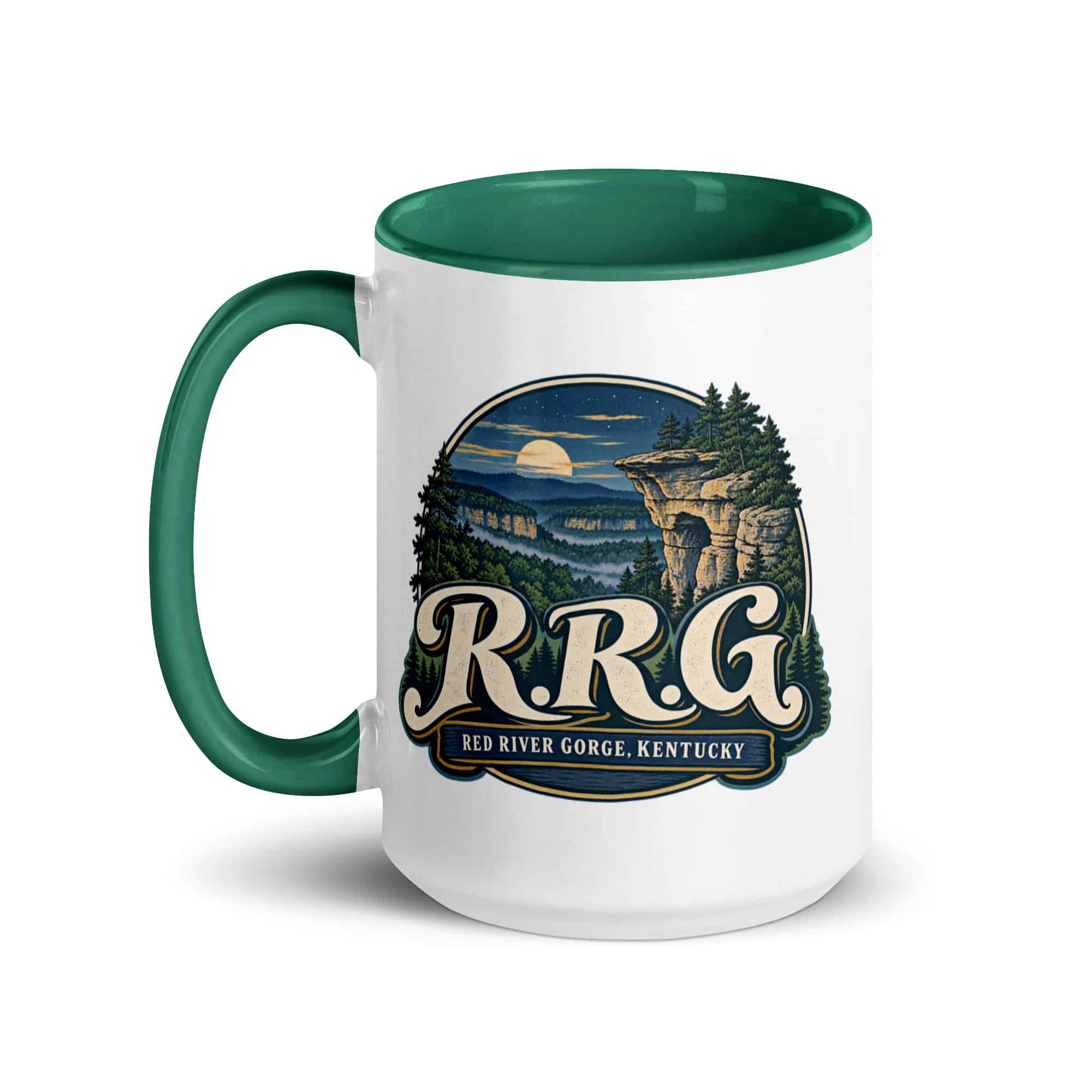 Red River Gorge Color Inside Coffee Mug: R.R.G, Woodland Scenic Lettering