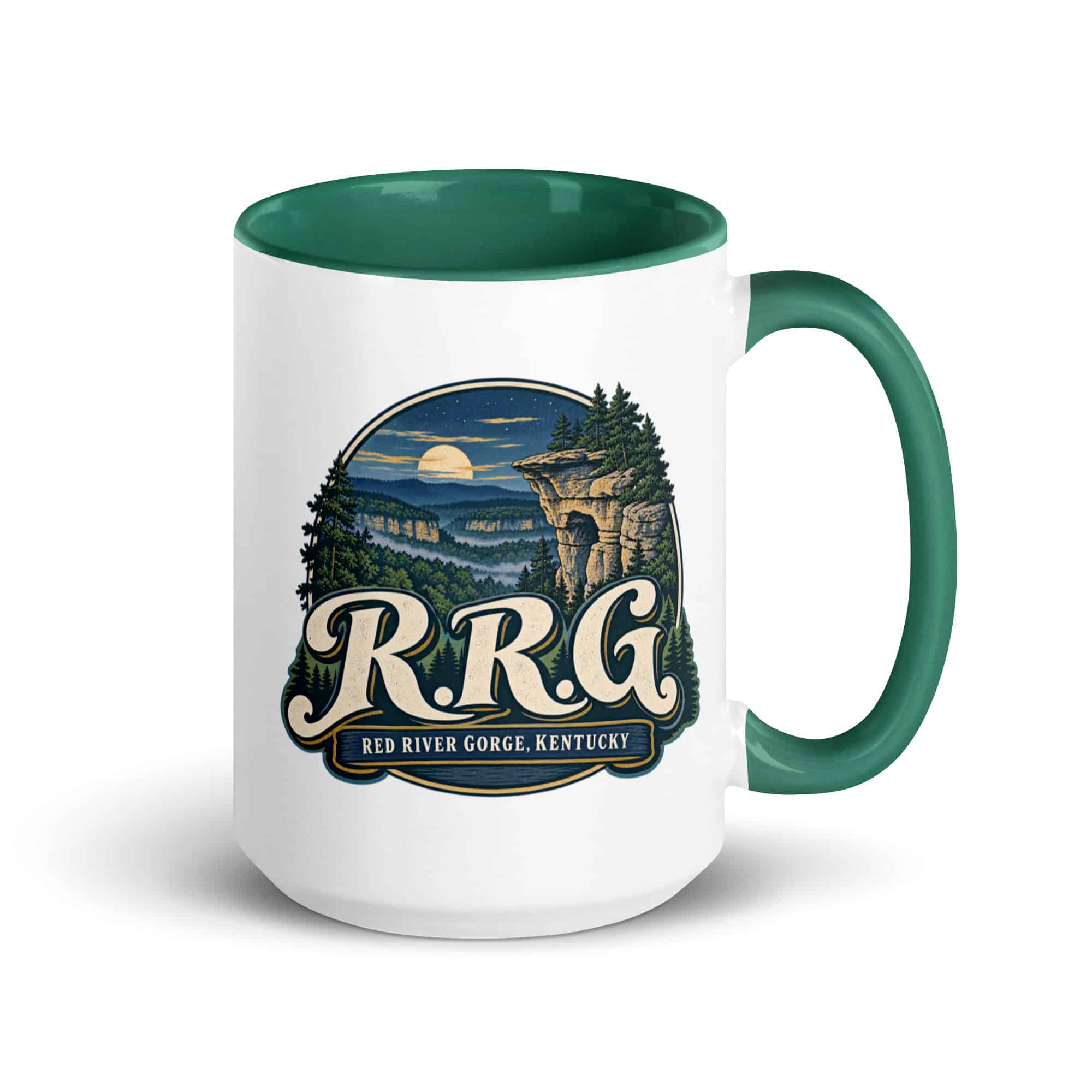 Red River Gorge Color Inside Coffee Mug: R.R.G, Woodland Scenic Lettering