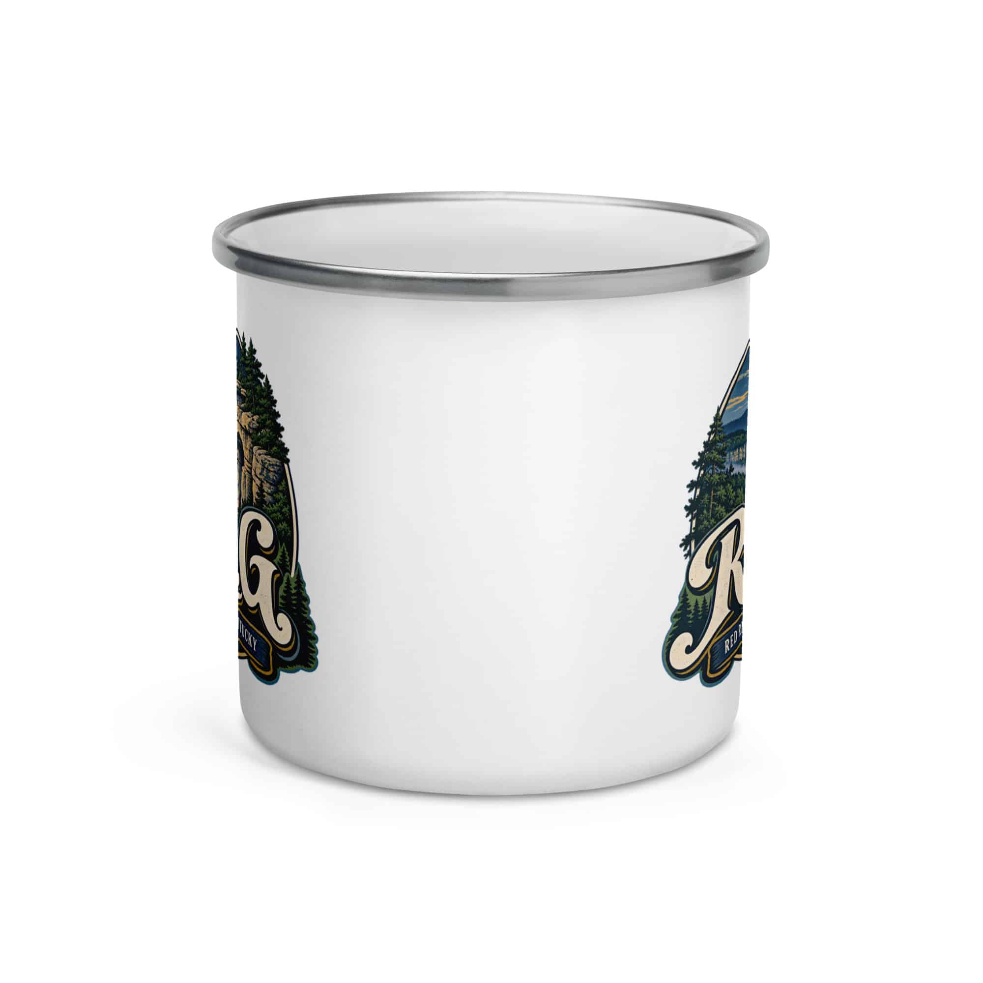 Red River Gorge Enamel Camp Mug: R.R.G, Woodland Scenic Lettering