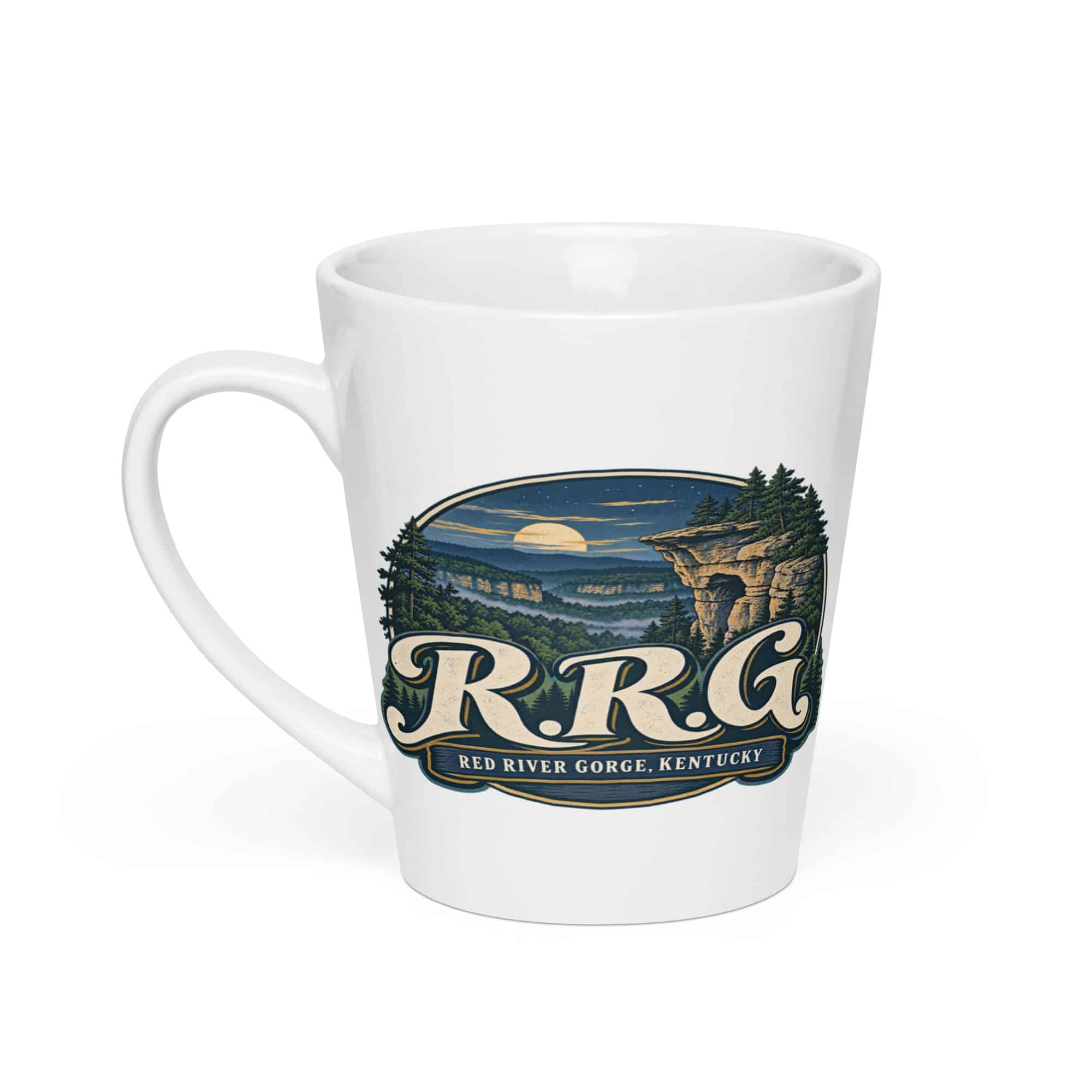 Red River Gorge Latte Mug: R.R.G, Woodland Scenic Lettering