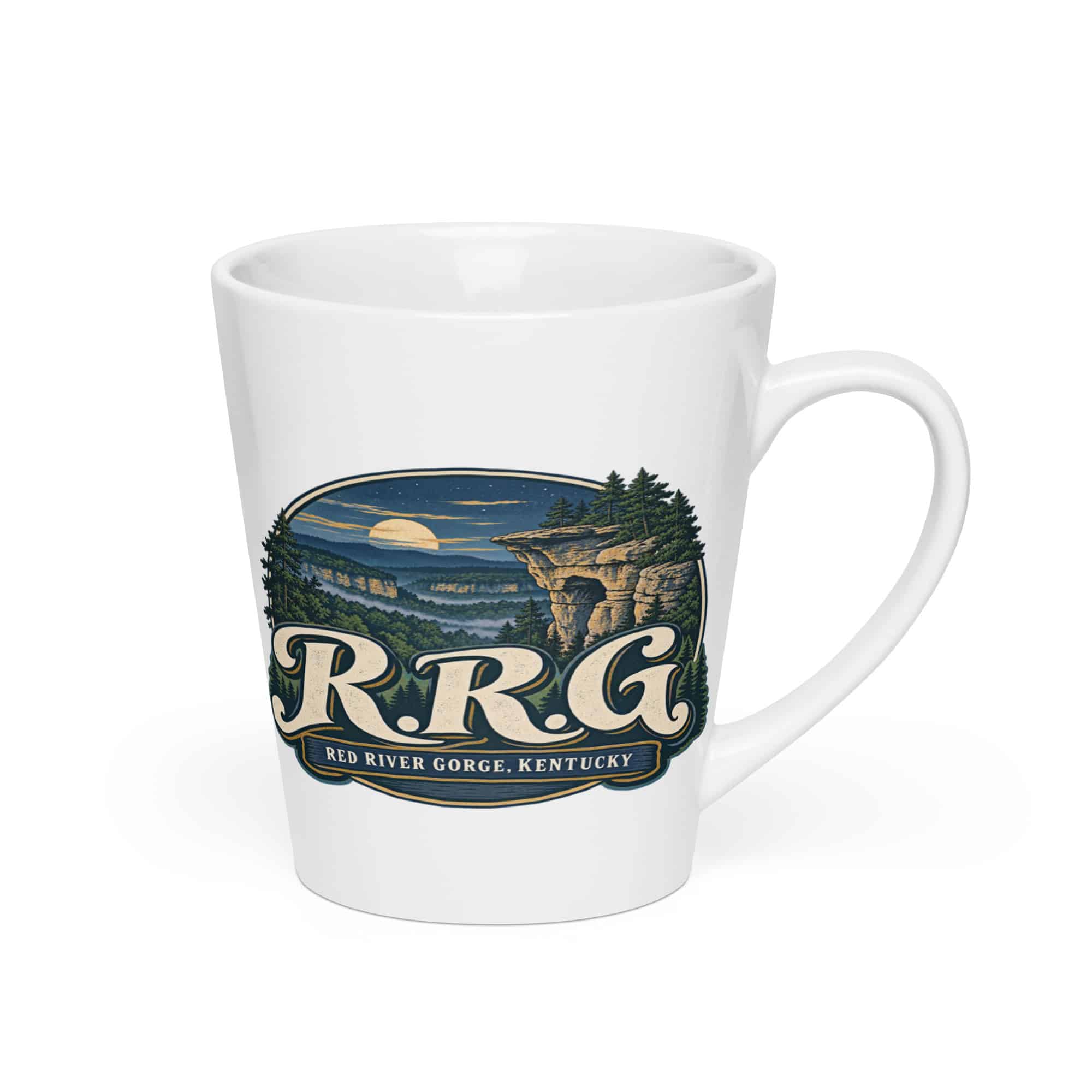 Red River Gorge Latte Mug: R.R.G, Woodland Scenic Lettering