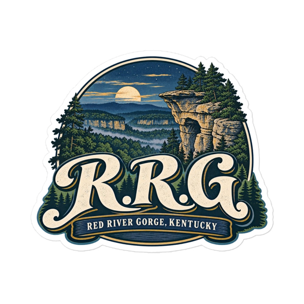 Red River Gorge Vinyl Sticker: R.R.G, Woodland Scenic Lettering