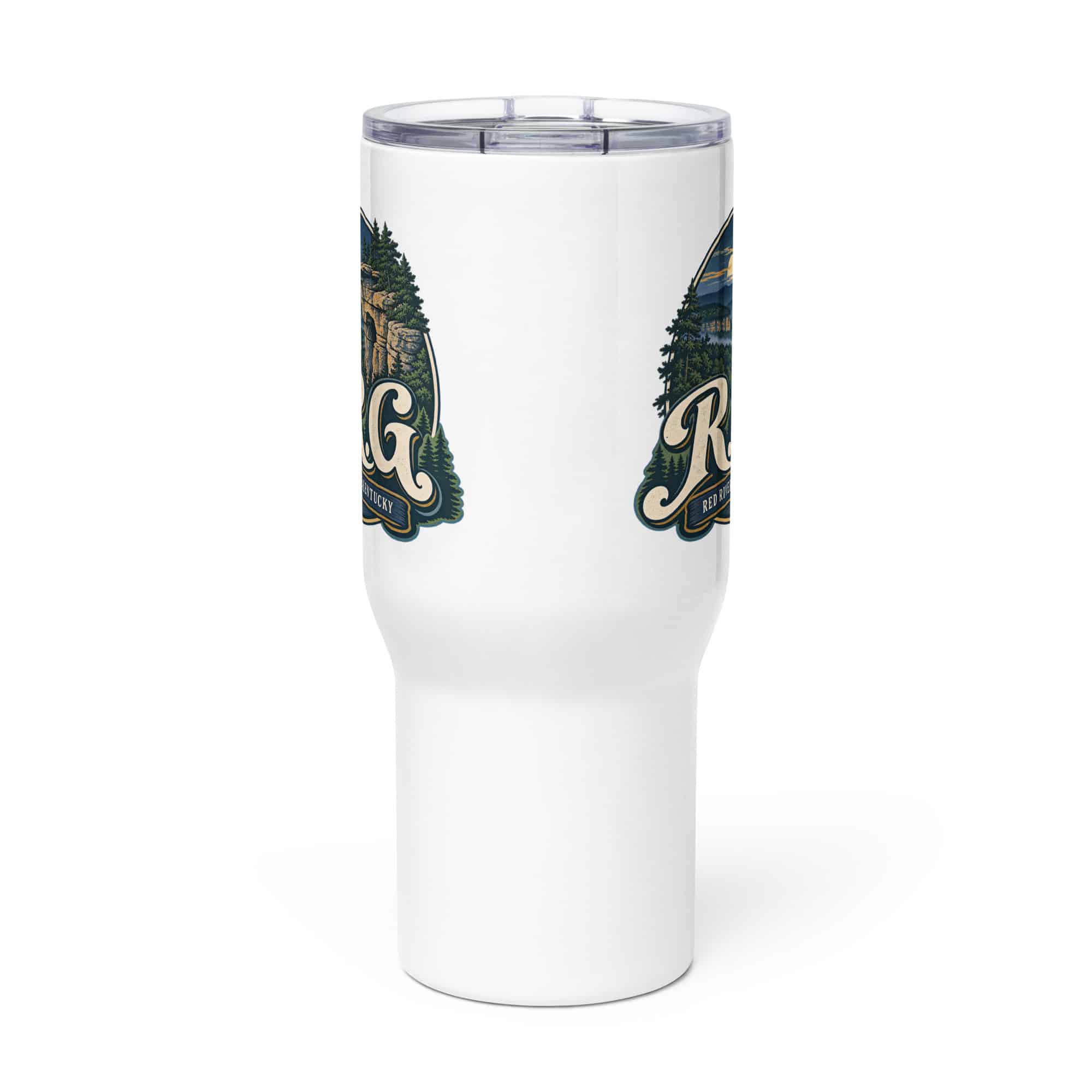 Red River Gorge Travel Mug: R.R.G, Woodland Scenic Lettering
