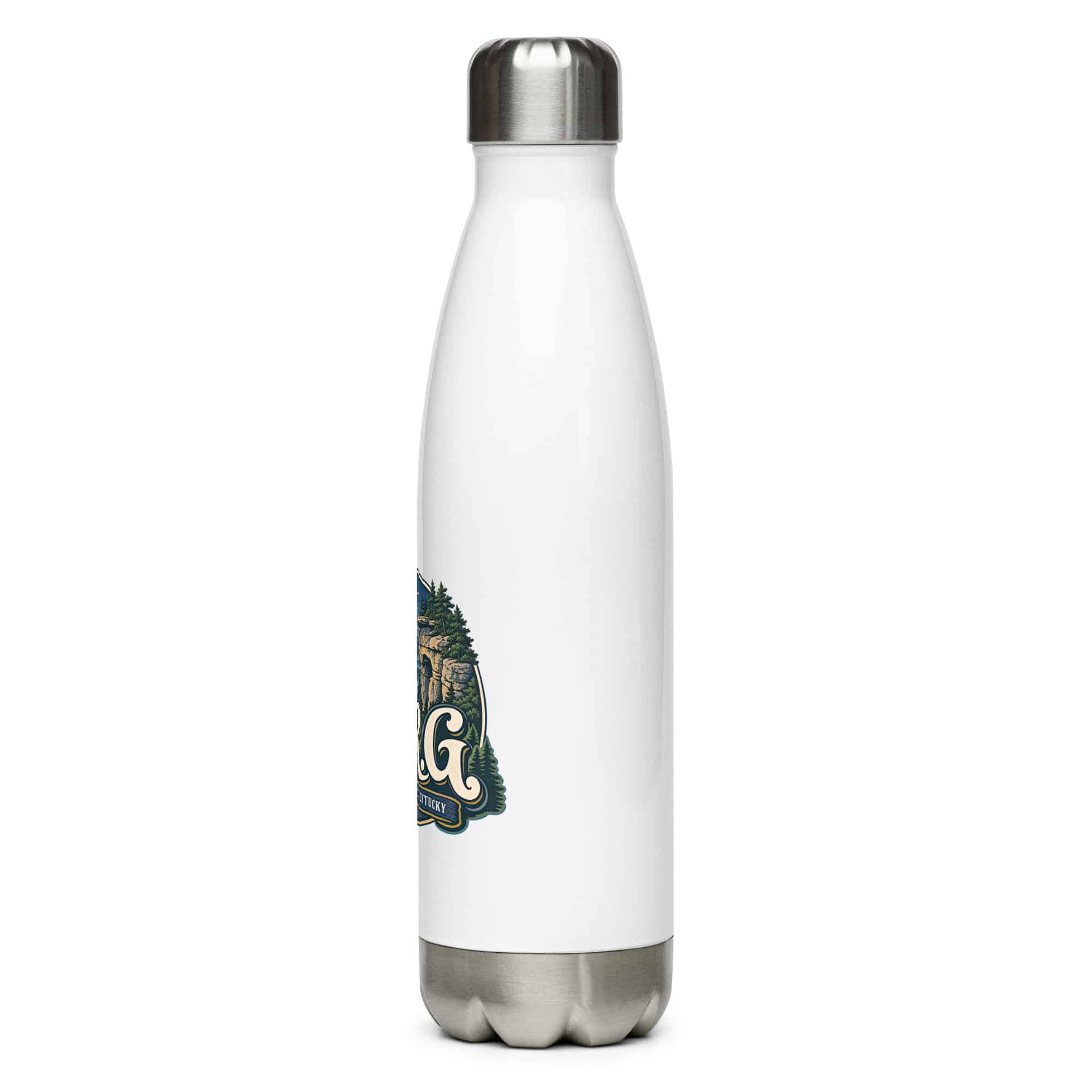 Red River Gorge Stainless Steel Water Bottle: R.R.G, Woodland Scenic Lettering