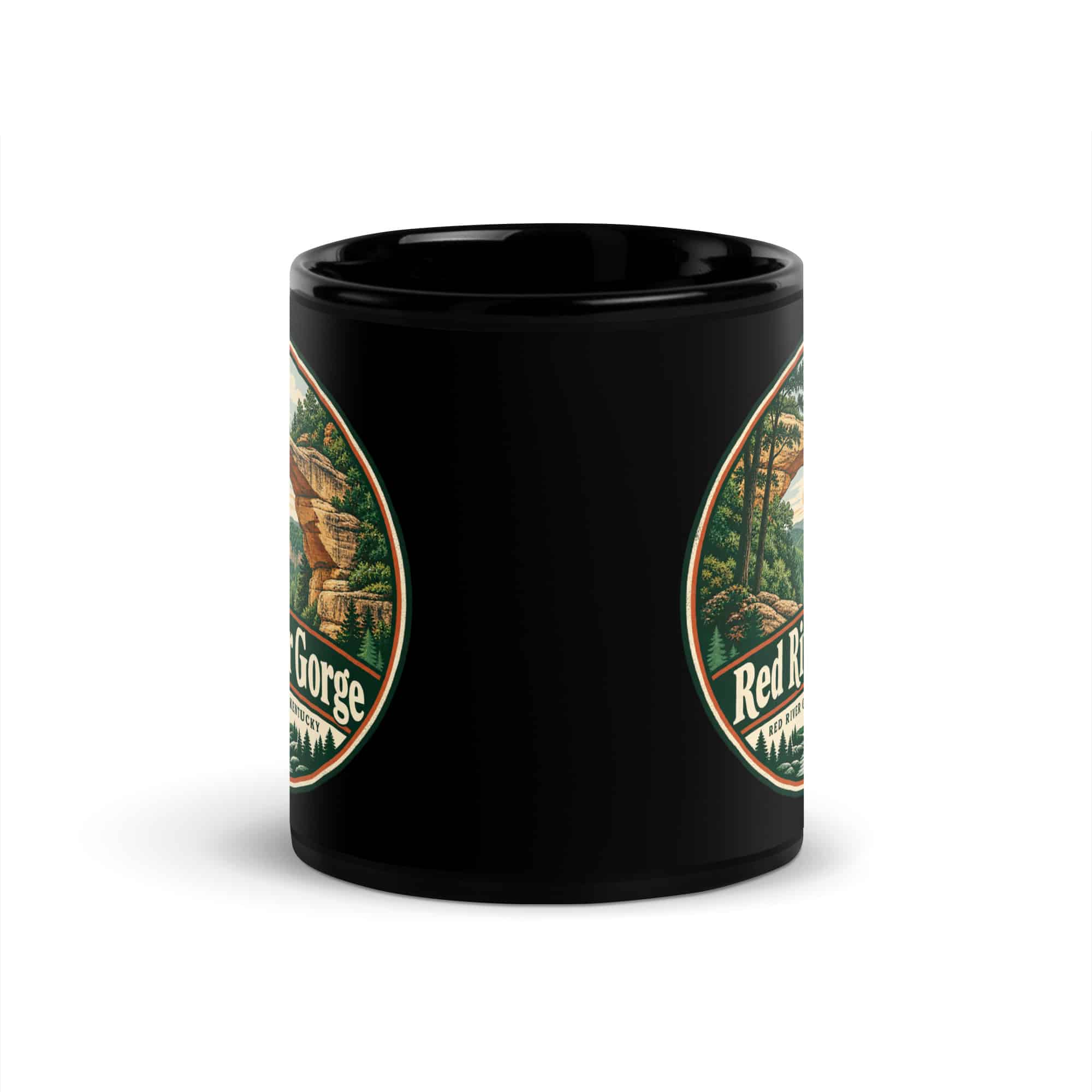 Red River Gorge Black Coffee Mug: Red River Gorge Destination Seal, Vintage Round Badge
