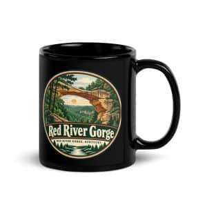 Red River Gorge Black Coffee Mug: Red River Gorge, Vintage Round Badge - 11 oz - Handle on Right