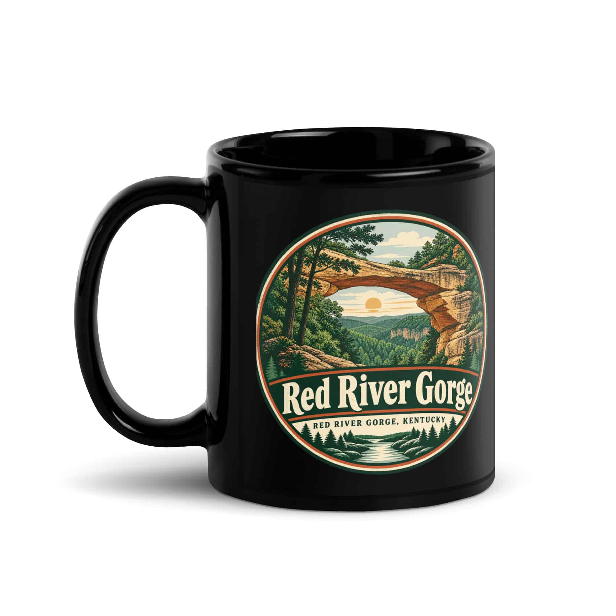 Red River Gorge Black Coffee Mug: Red River Gorge Destination Seal, Vintage Round Badge