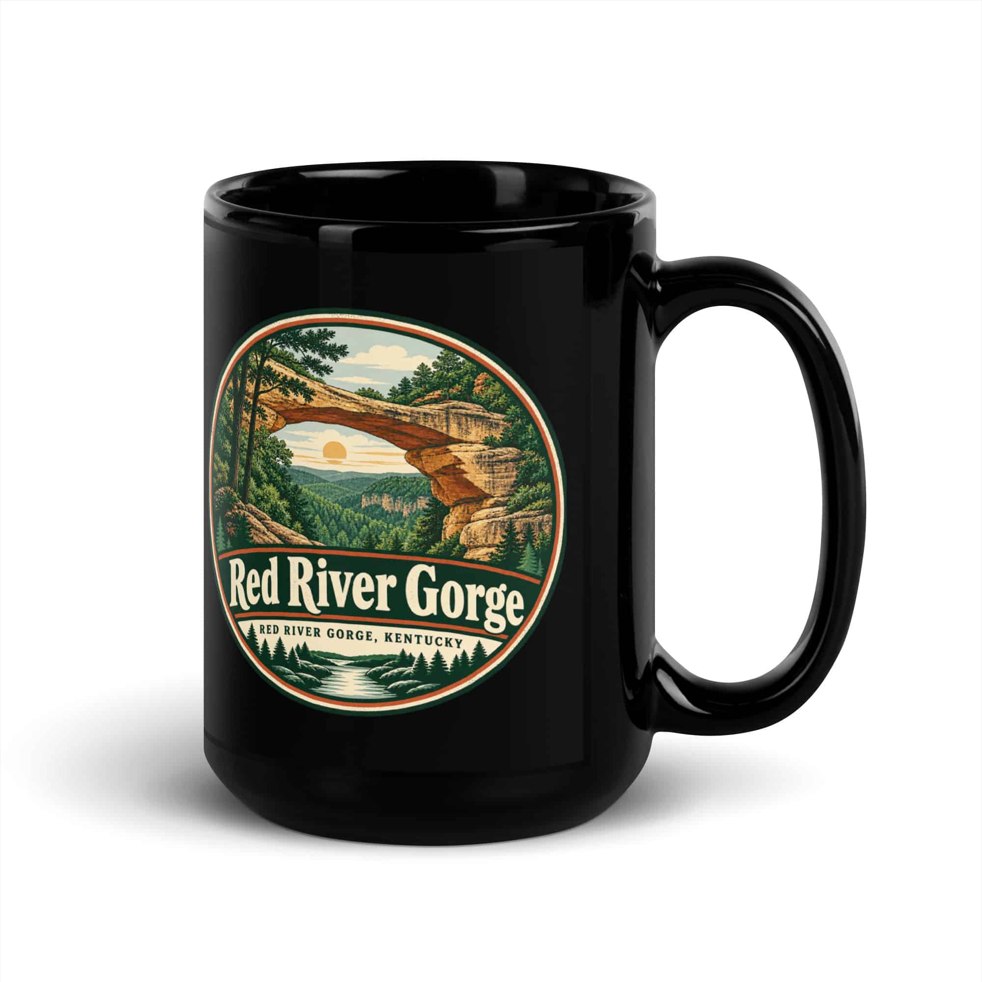 Red River Gorge Black Coffee Mug: Red River Gorge Destination Seal, Vintage Round Badge