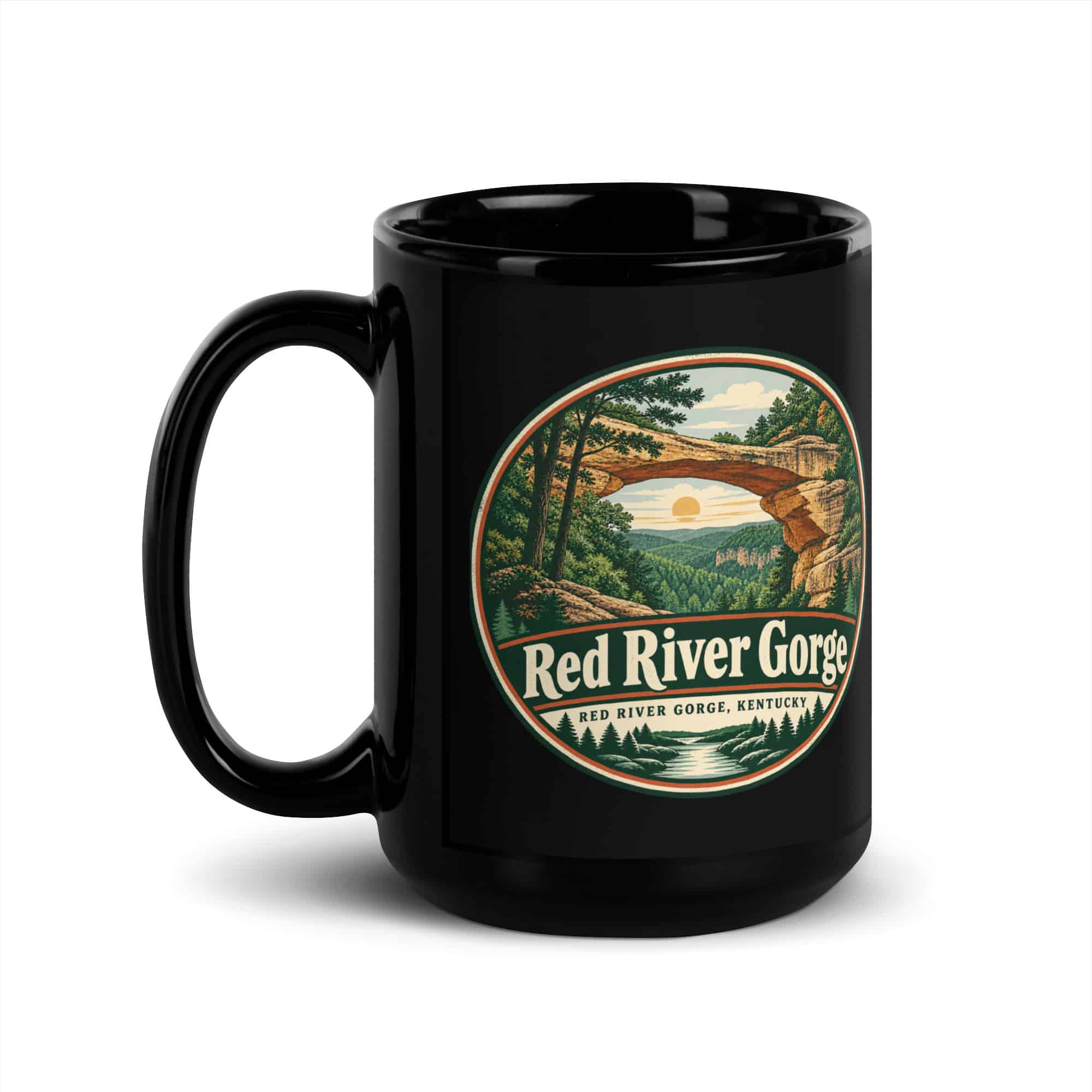 Red River Gorge Black Coffee Mug: Red River Gorge Destination Seal, Vintage Round Badge