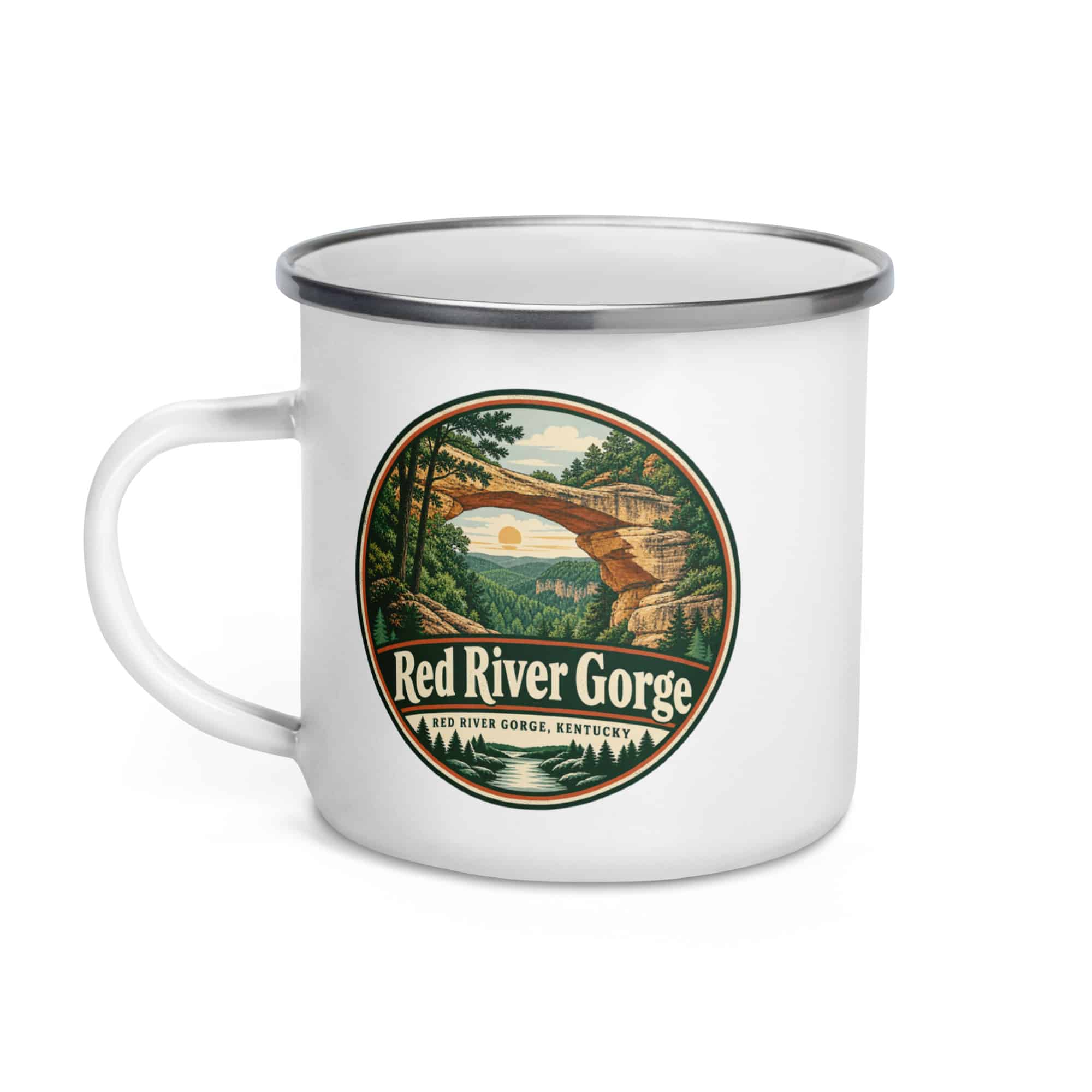 Red River Gorge Enamel Camp Mug: Red River Gorge Destination Seal, Vintage Round Badge