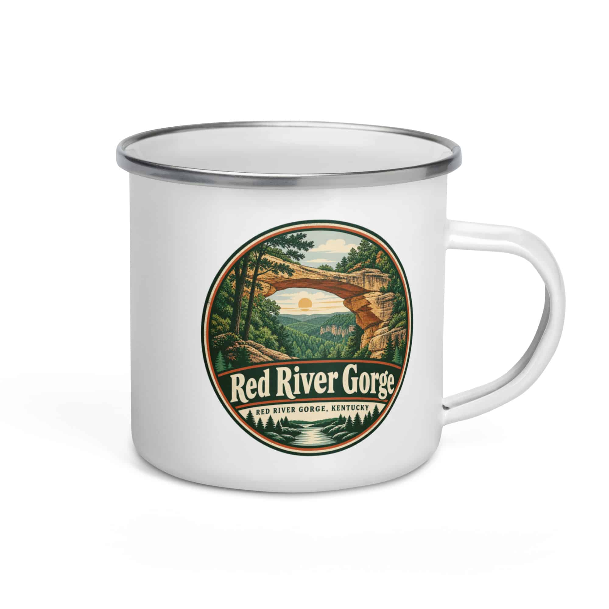 Red River Gorge Enamel Camp Mug: Red River Gorge Destination Seal, Vintage Round Badge