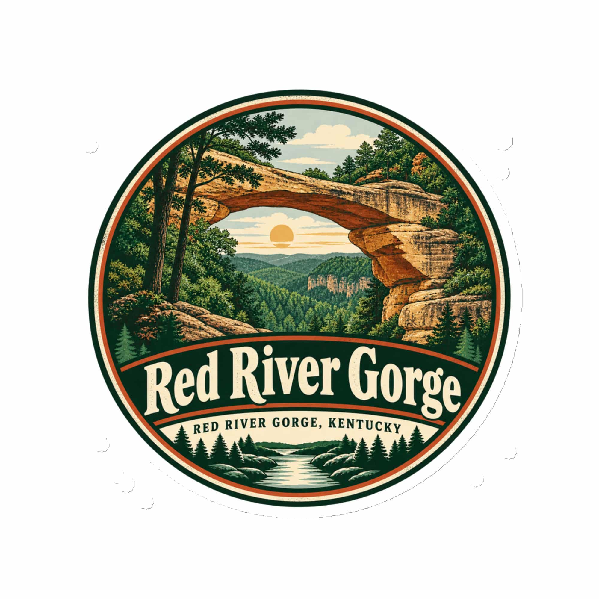 Red River Gorge Die-Cut Magnet: Red River Gorge Destination Seal, Vintage Round Badge