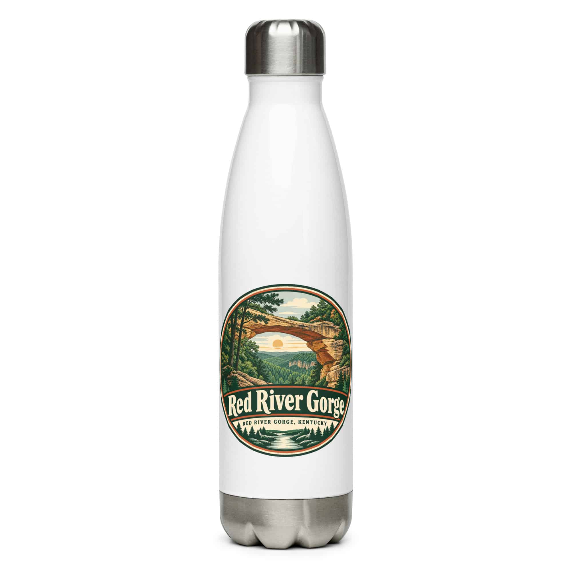 Red River Gorge Stainless Steel Water Bottle: Red River Gorge Destination Seal, Vintage Round Badge