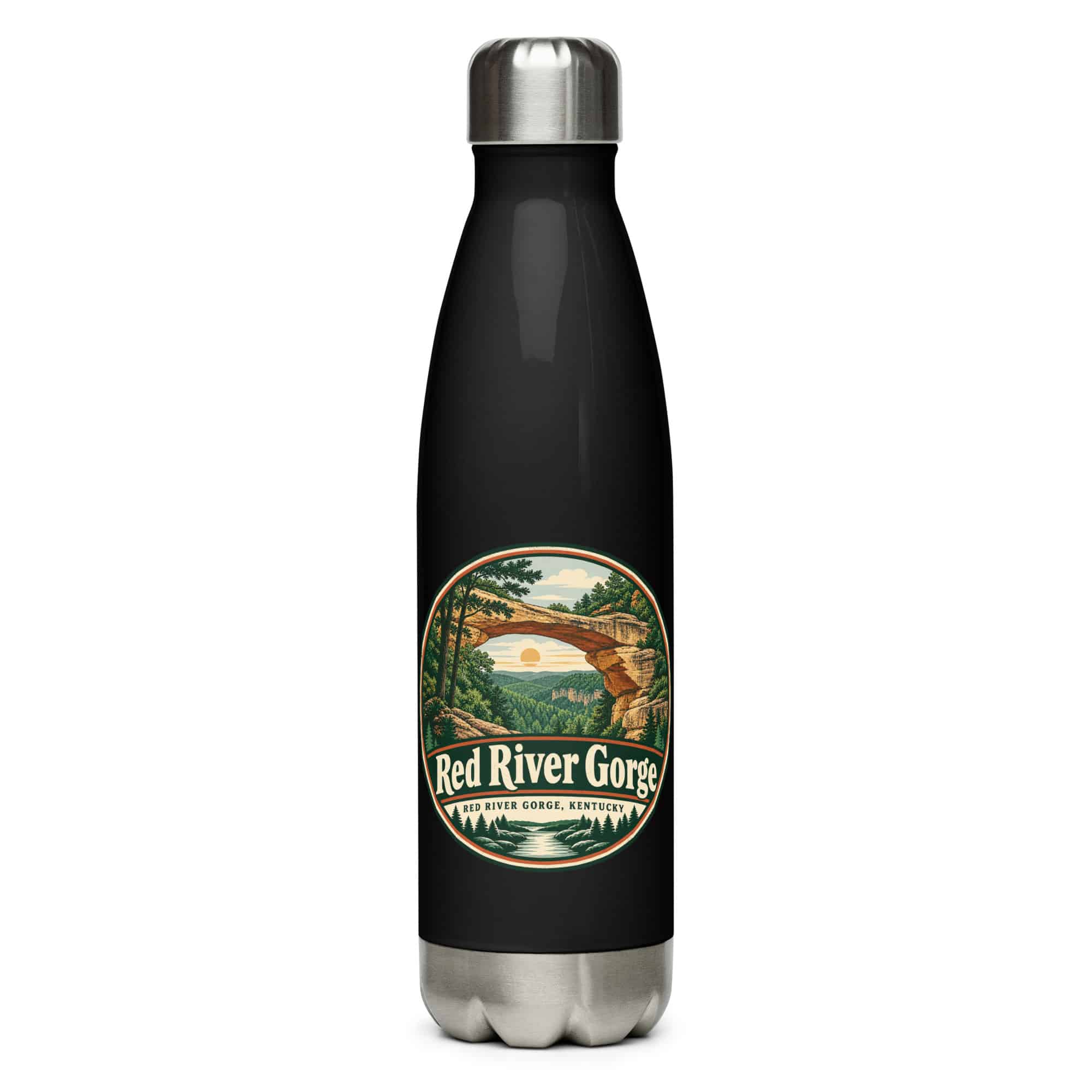 Red River Gorge Stainless Steel Water Bottle: Red River Gorge Destination Seal, Vintage Round Badge