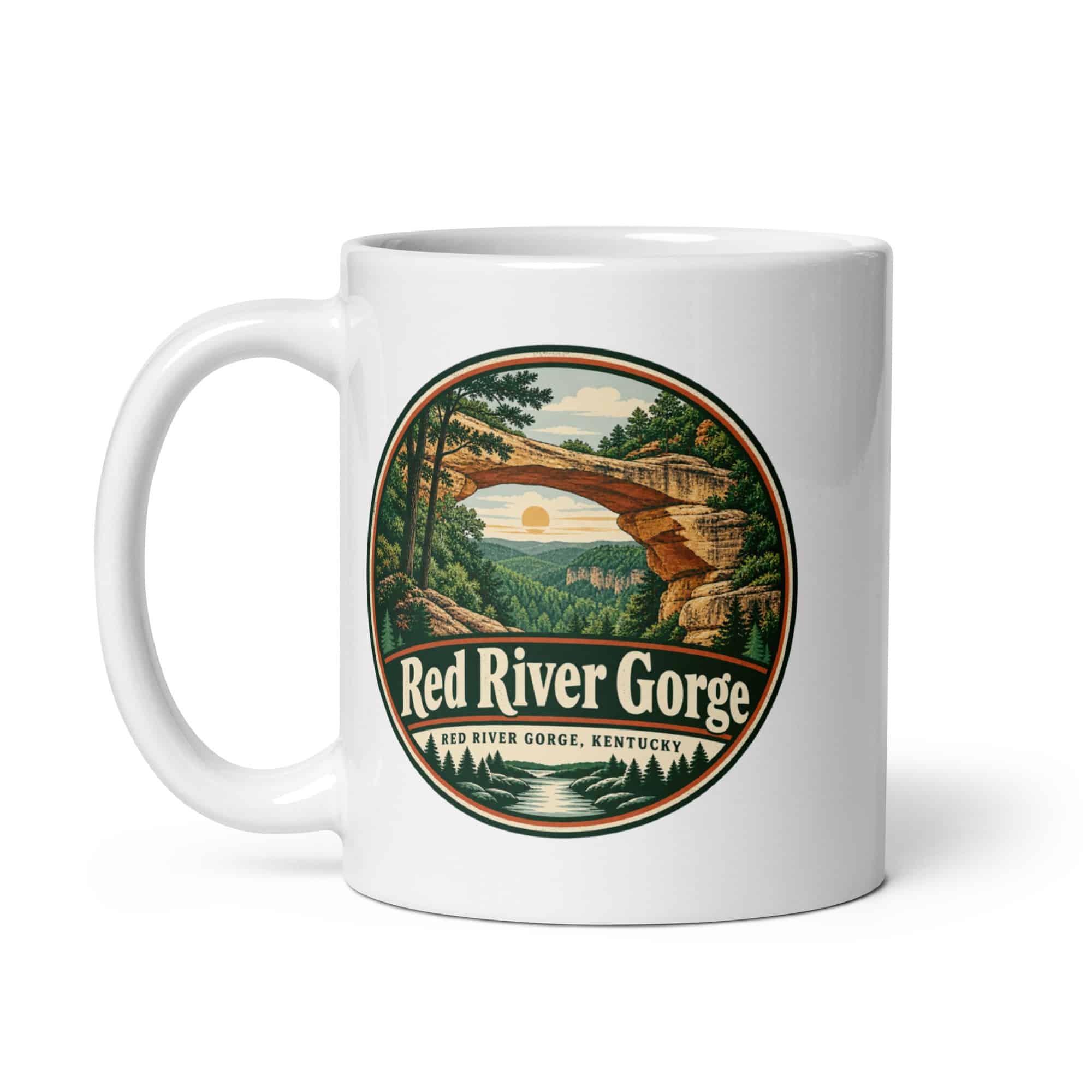 Red River Gorge White Ceramic Coffee Mug: Red River Gorge Destination Seal, Vintage Round Badge