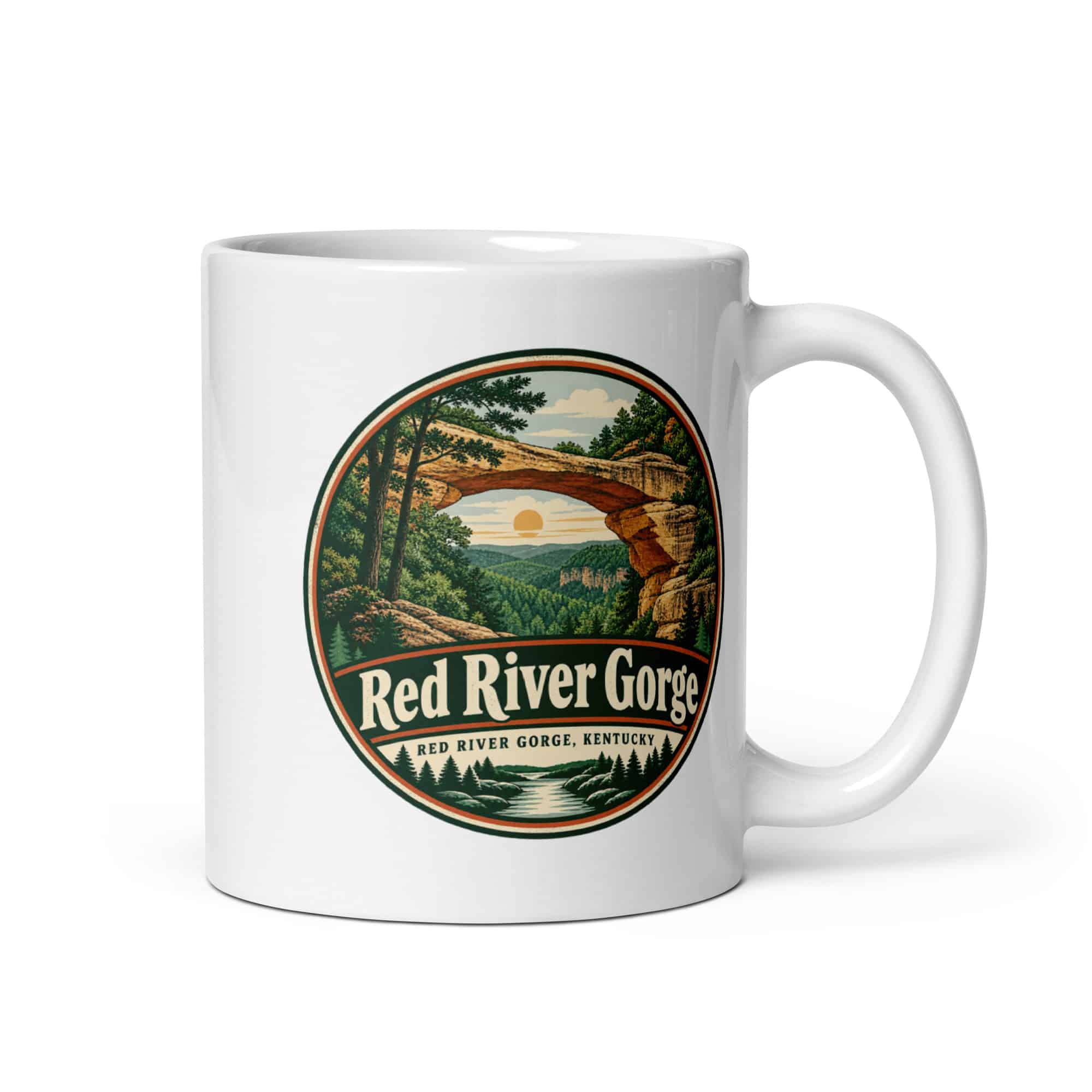 Red River Gorge White Ceramic Coffee Mug: Red River Gorge Destination Seal, Vintage Round Badge