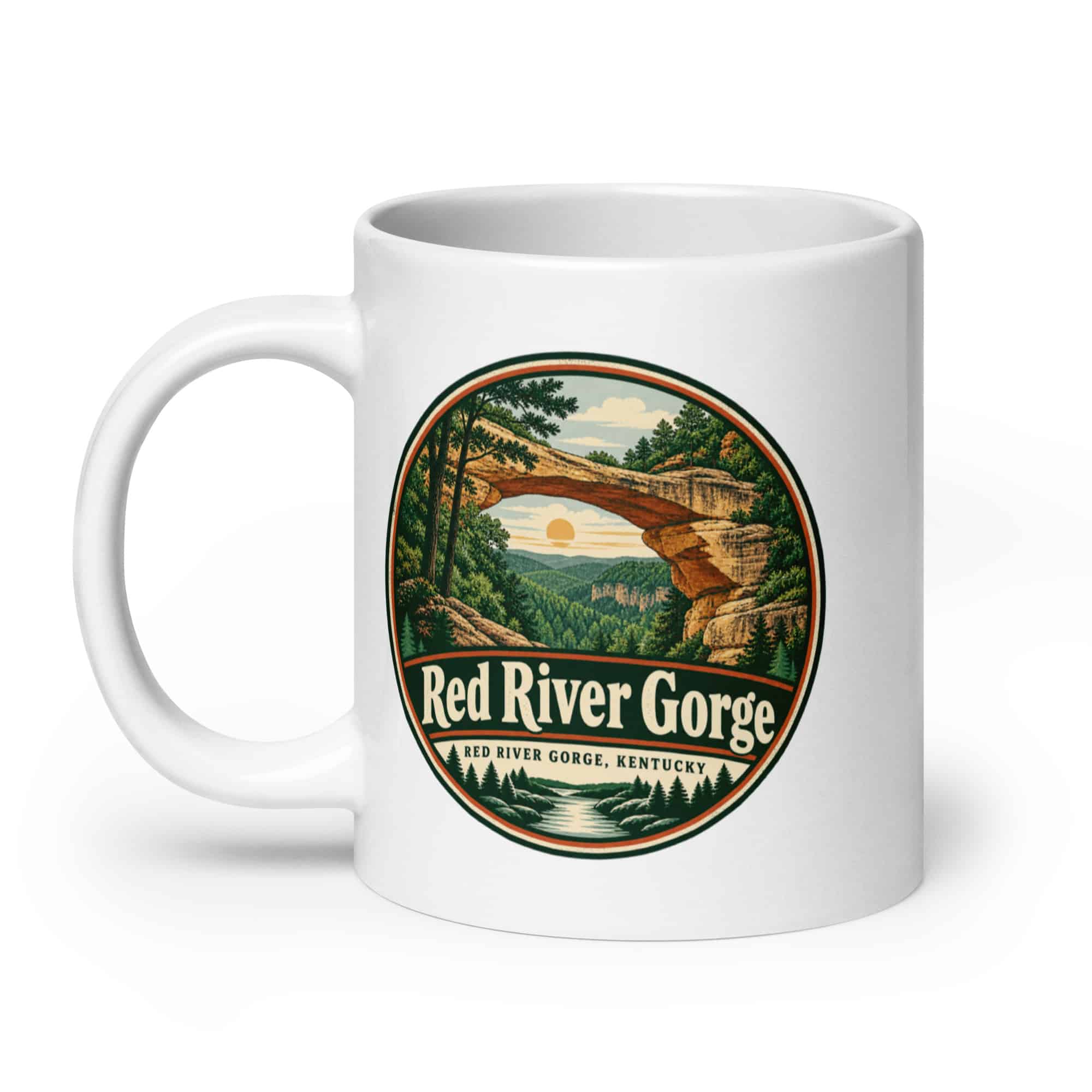 Red River Gorge White Ceramic Coffee Mug: Red River Gorge Destination Seal, Vintage Round Badge